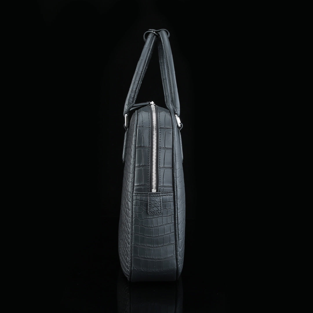 BELTLEY Black Matte Crocodile Briefcase | Real Crocodile Leather Business Bag