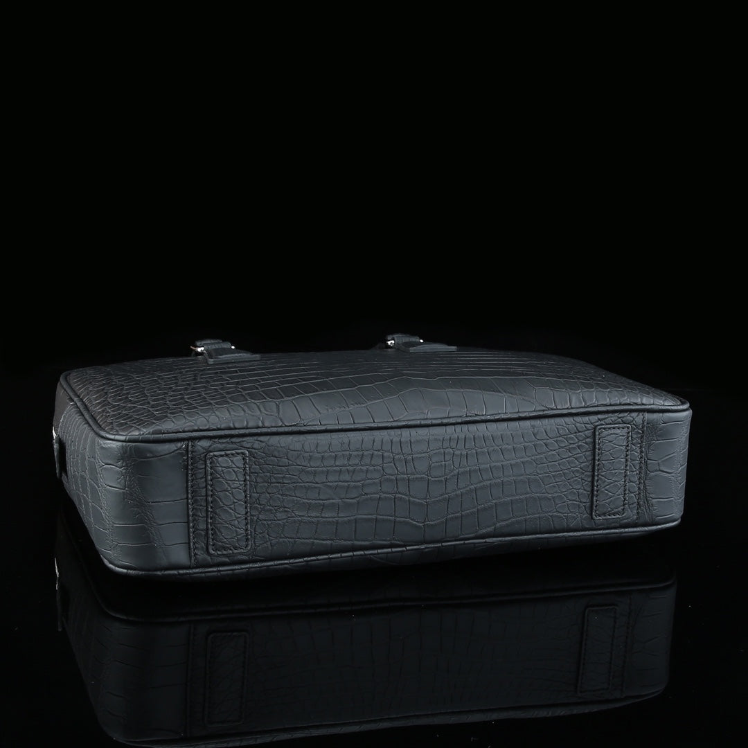 BELTLEY Black Matte Crocodile Briefcase | Real Crocodile Leather Business Bag