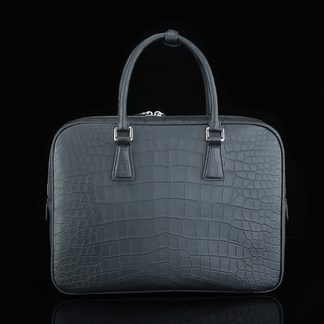 BELTLEY Black Matte Crocodile Briefcase | Real Crocodile Leather Business Bag