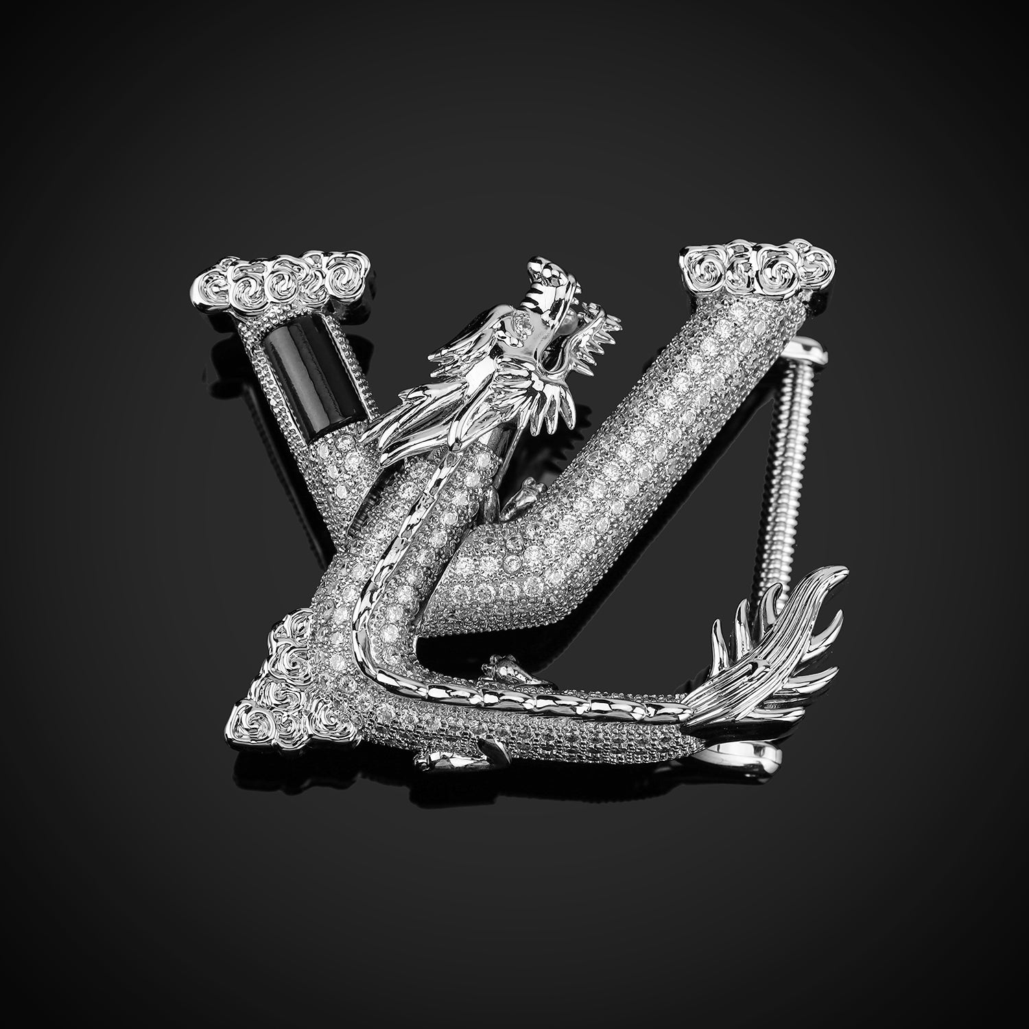 BELTLEY Black Mirror Finish Crocodile Belt with Dragon V Buckle