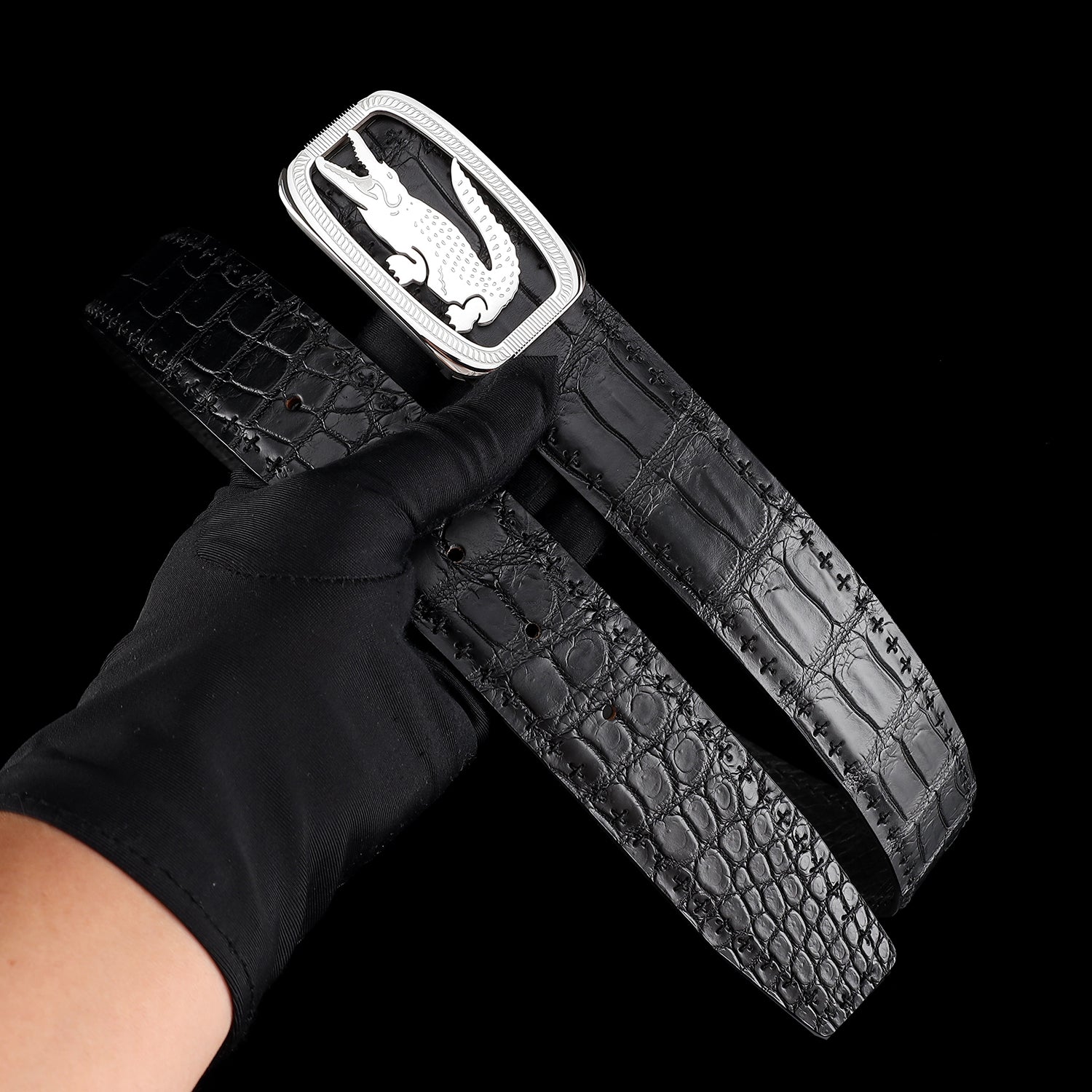 Black Nile Crocodile Leather Belt — additional view 13 | BELTLEY