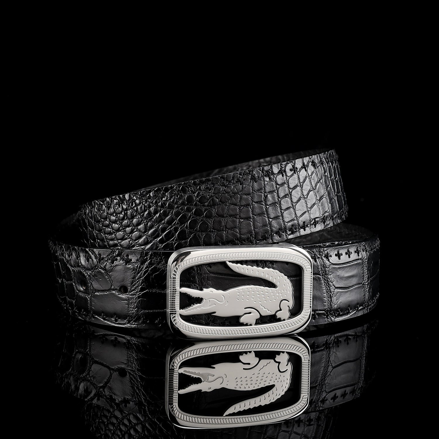 Black Nile Crocodile Leather Belt — additional view 11 | BELTLEY