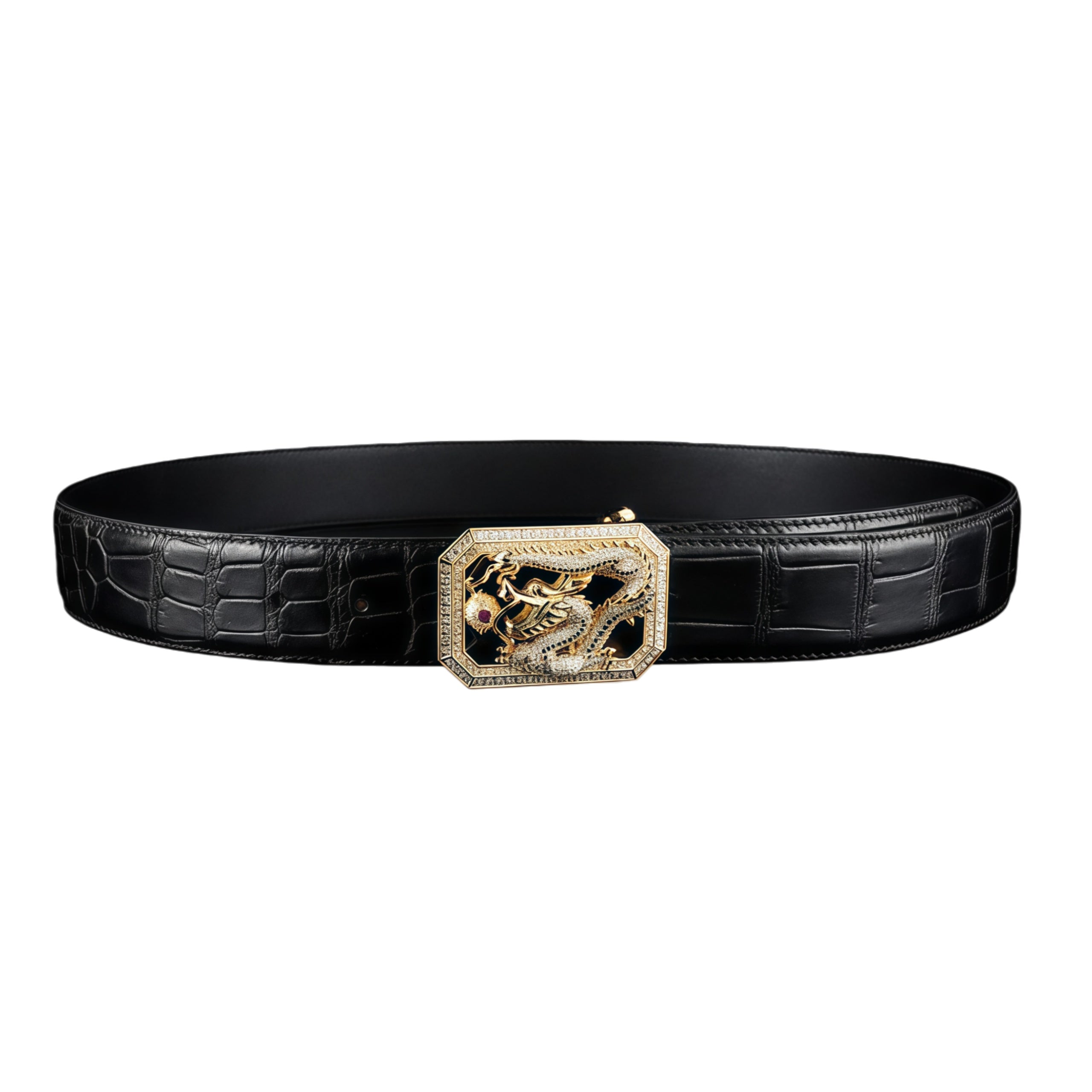 BELTLEY Black Nile Crocodile Leather Belt for Men with Dragon buckle