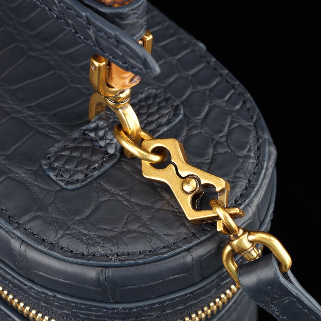 BELTLEY Black Nile Crocodile Vanity Case with Bamboo Handle