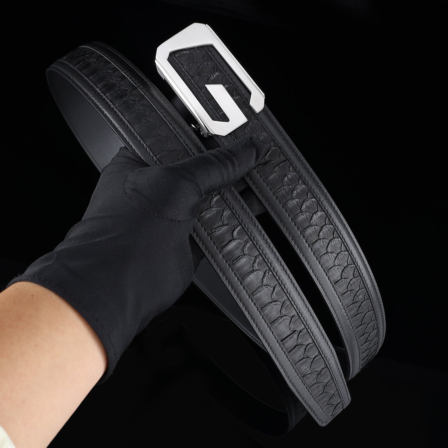 BELTLEY Black Python Leather Belt for Men