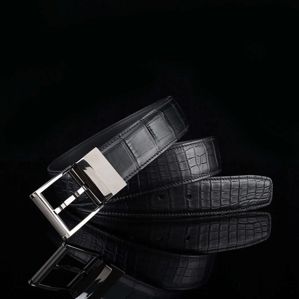 BELTLEY Black  Real Alligator Leather Belt – 1.38" | Unisex