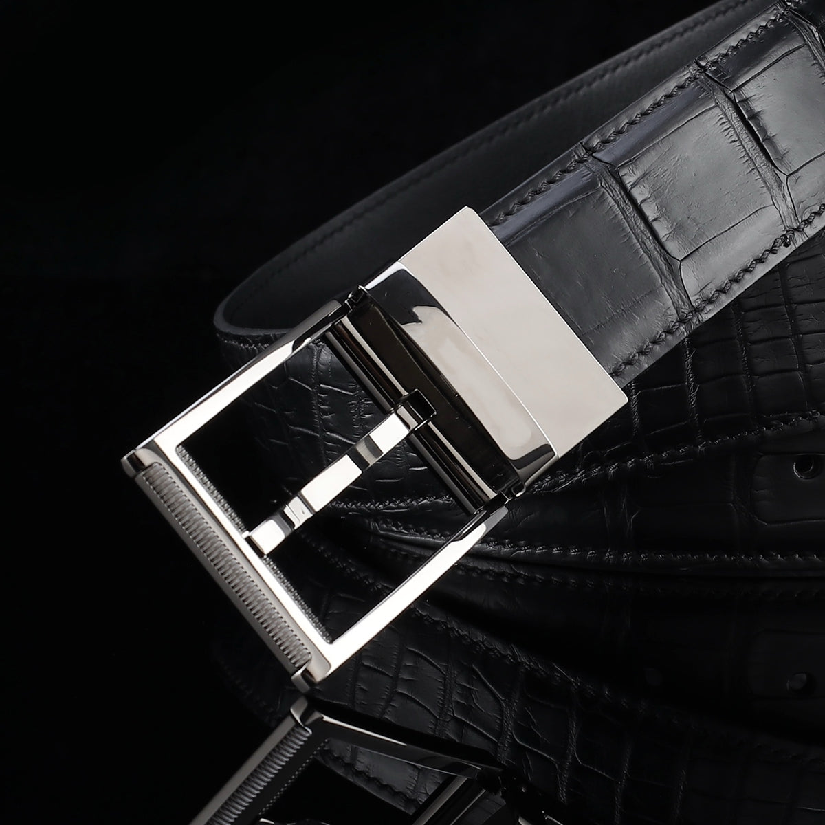 BELTLEY Black  Real Alligator Leather Belt – 1.38" | Unisex