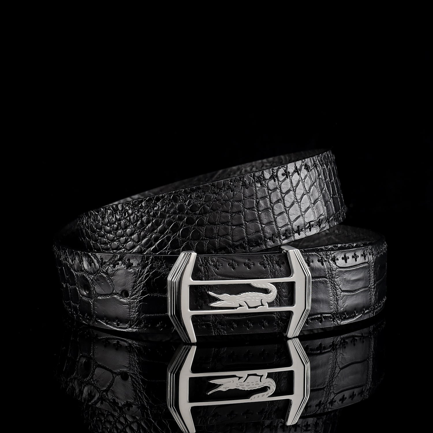 Black Real Crocodile Leather Belt For Men — additional view 11 | BELTLEY