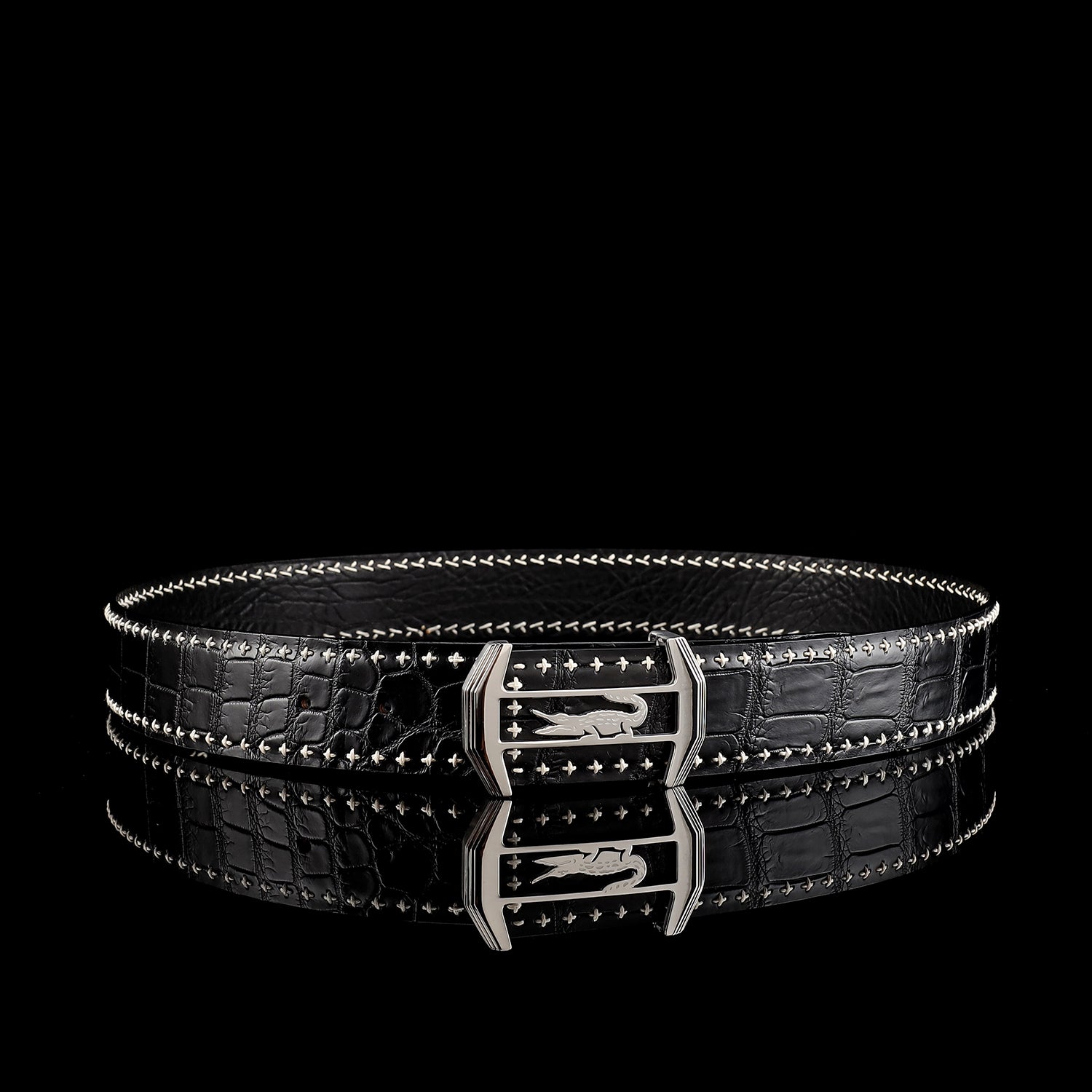 BELTLEY Black Real Crocodile Leather Belt For Men