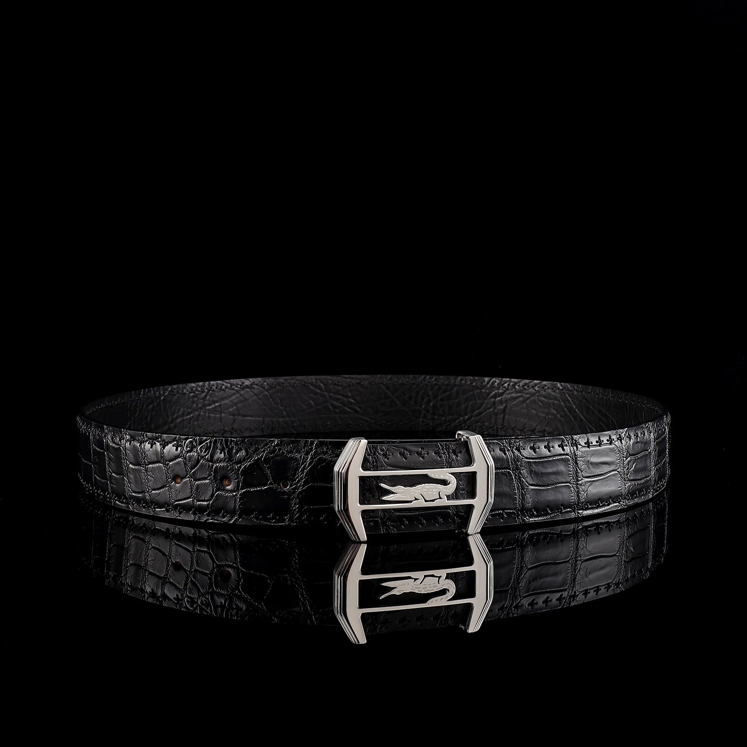 Black Real Crocodile Leather Belt For Men — side detail | BELTLEY