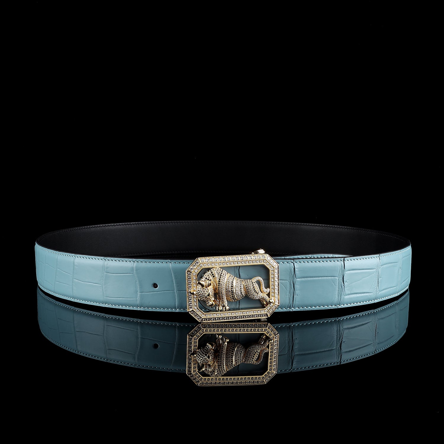 BELTLEY Blue Crocodile Skin Belt for Men with Bull Buckle