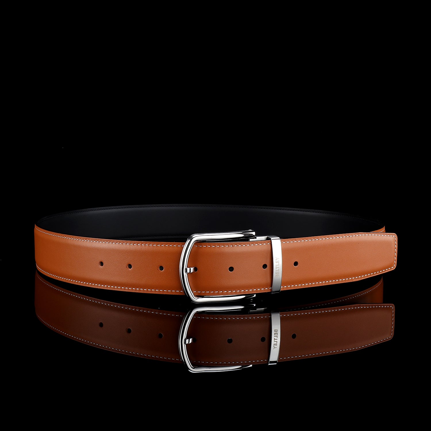 BELTLEY Bright Tan Smooth Leather Belt-Unisex