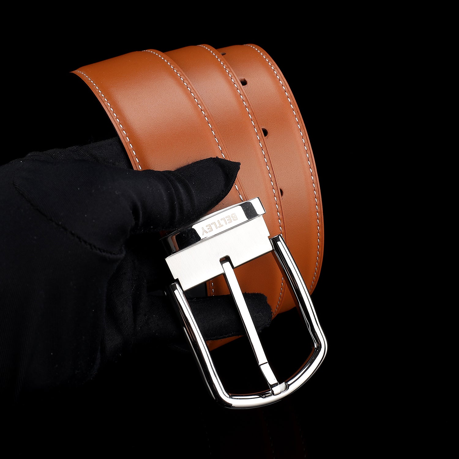 BELTLEY Bright Tan Smooth Leather Belt-Unisex