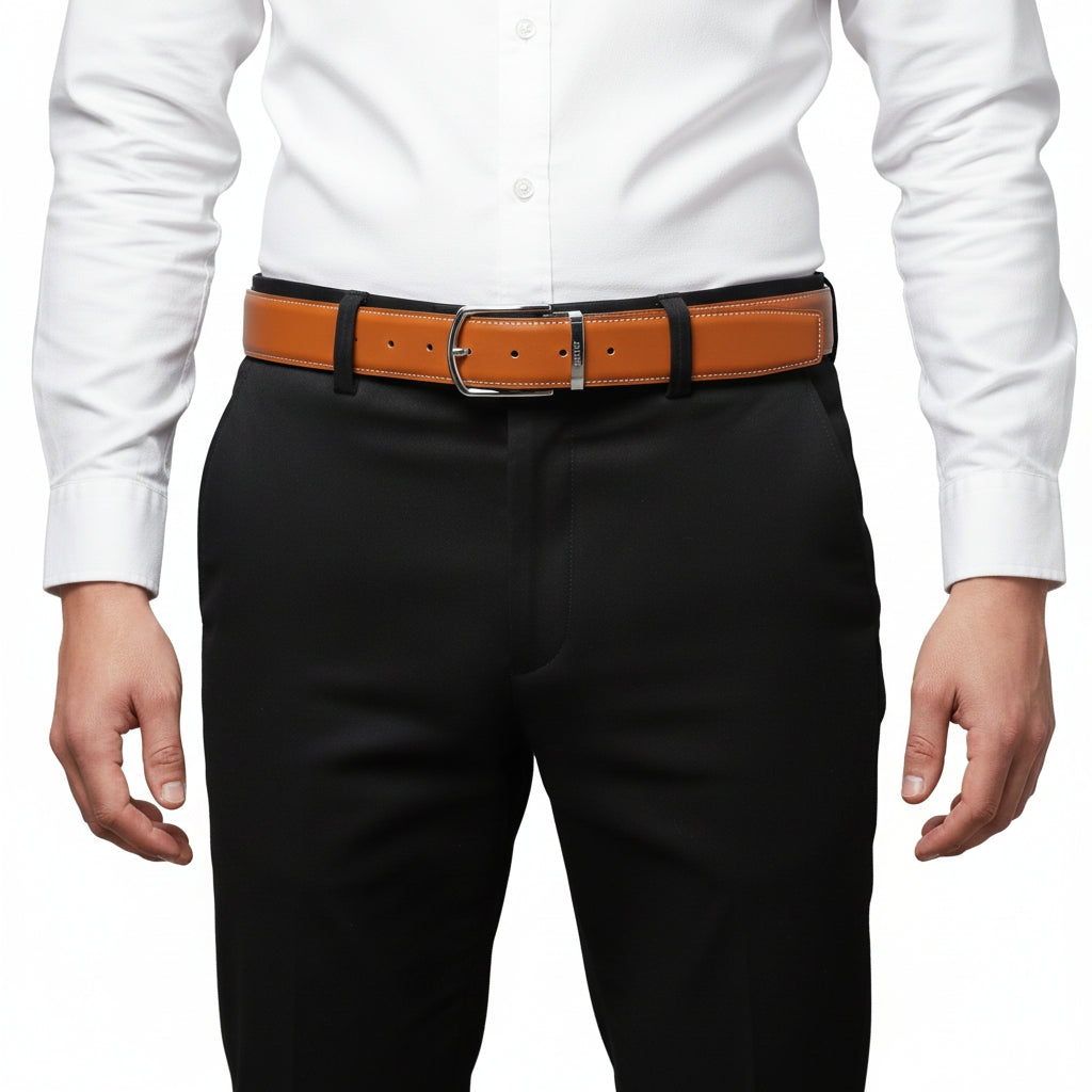 BELTLEY Bright Tan Smooth Leather Belt-Unisex