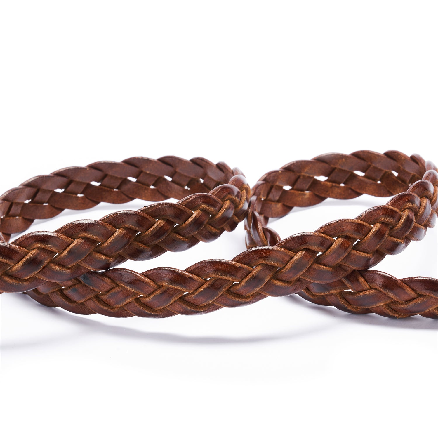 BELTLEY Brown Braided Leather Belt with O-Buckle-1 Inches