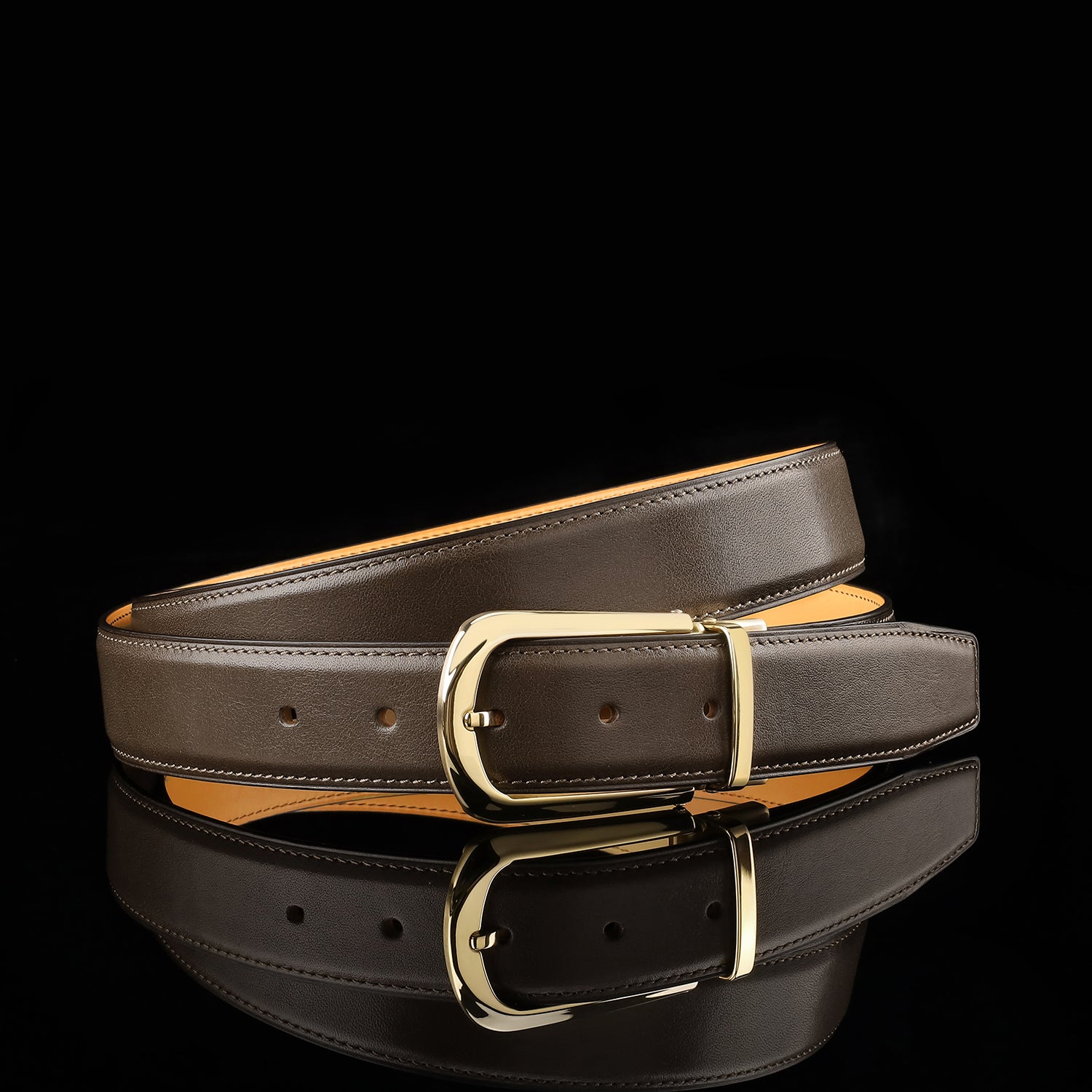 BELTLEY Brown Calfskin Dress Leather Belt For Men