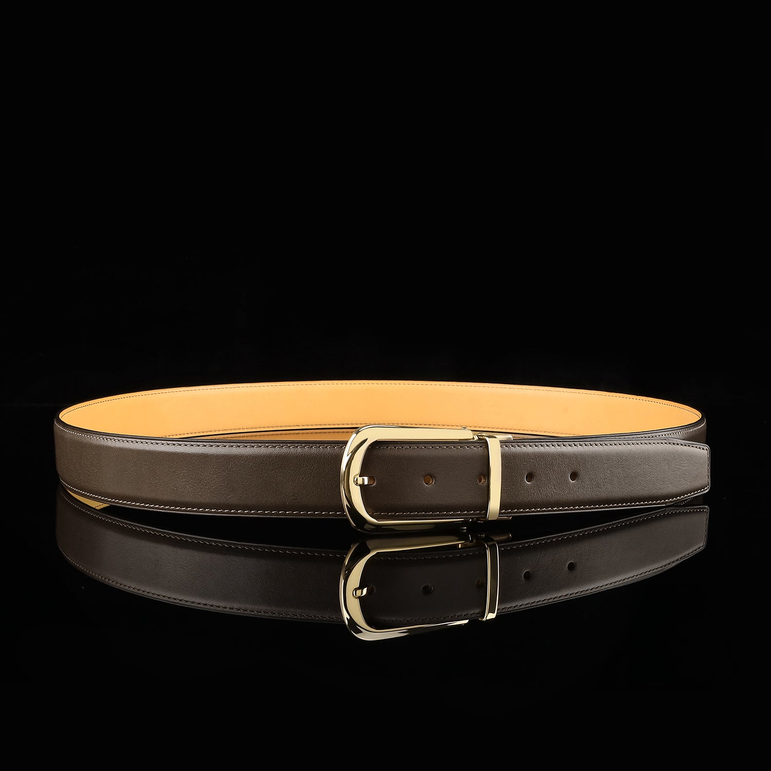 BELTLEY Brown Calfskin Dress Leather Belt For Men