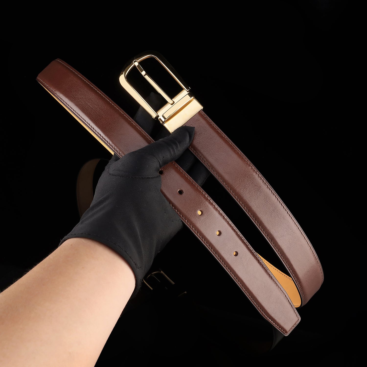 BELTLEY Brown Calfskin Dress Leather Belt For Men