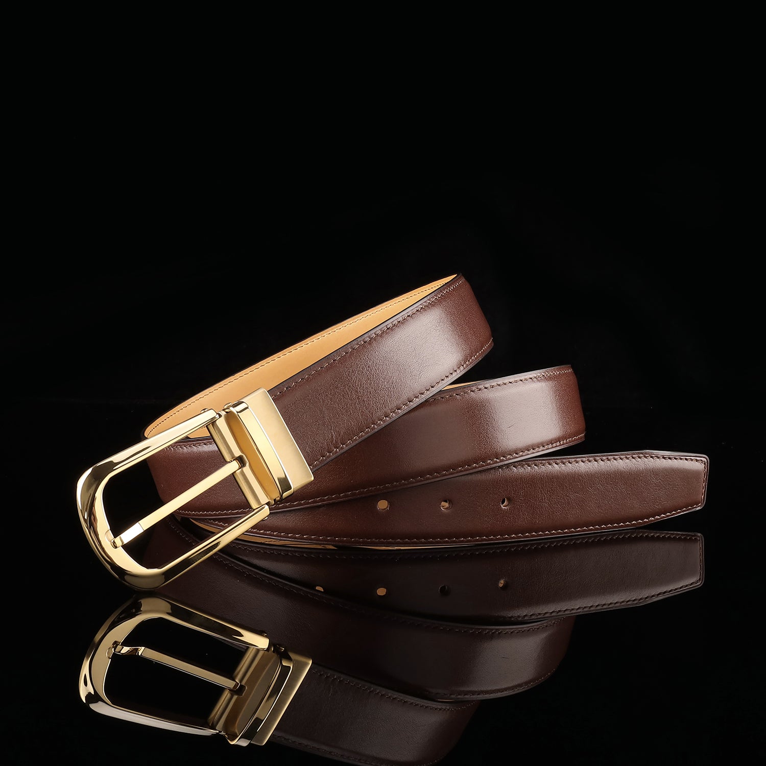 BELTLEY Brown Calfskin Dress Leather Belt For Men