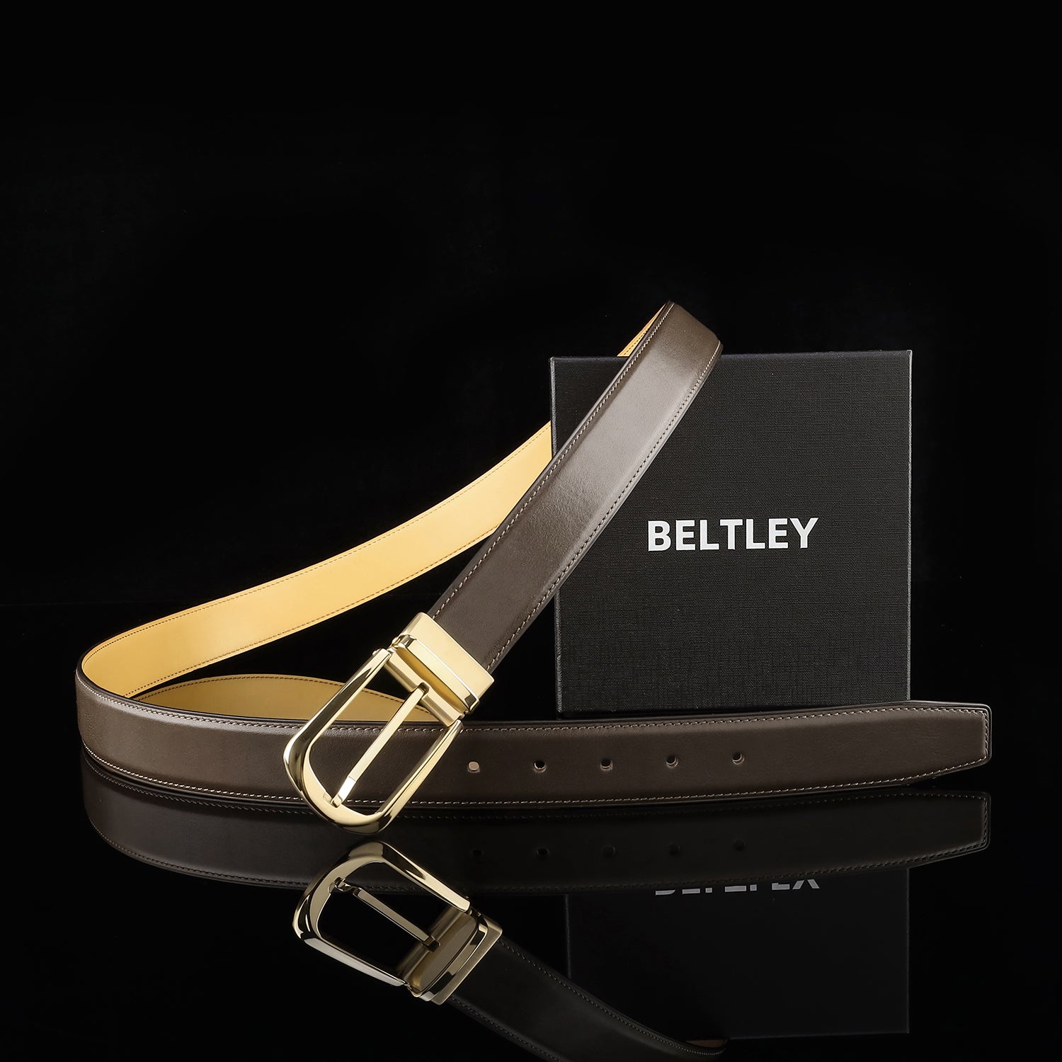 BELTLEY Brown Calfskin Dress Leather Belt For Men