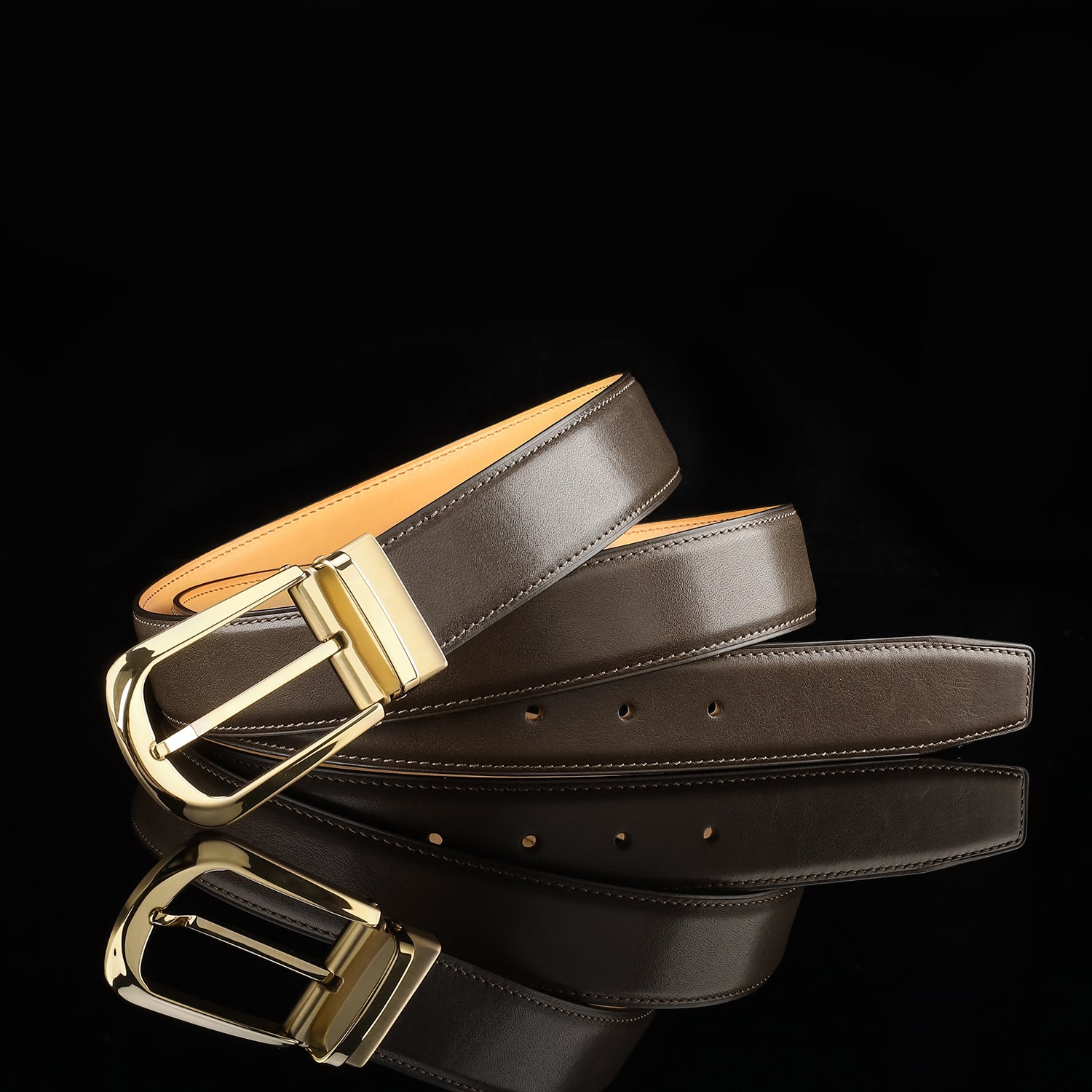 BELTLEY Brown Calfskin Dress Leather Belt For Men