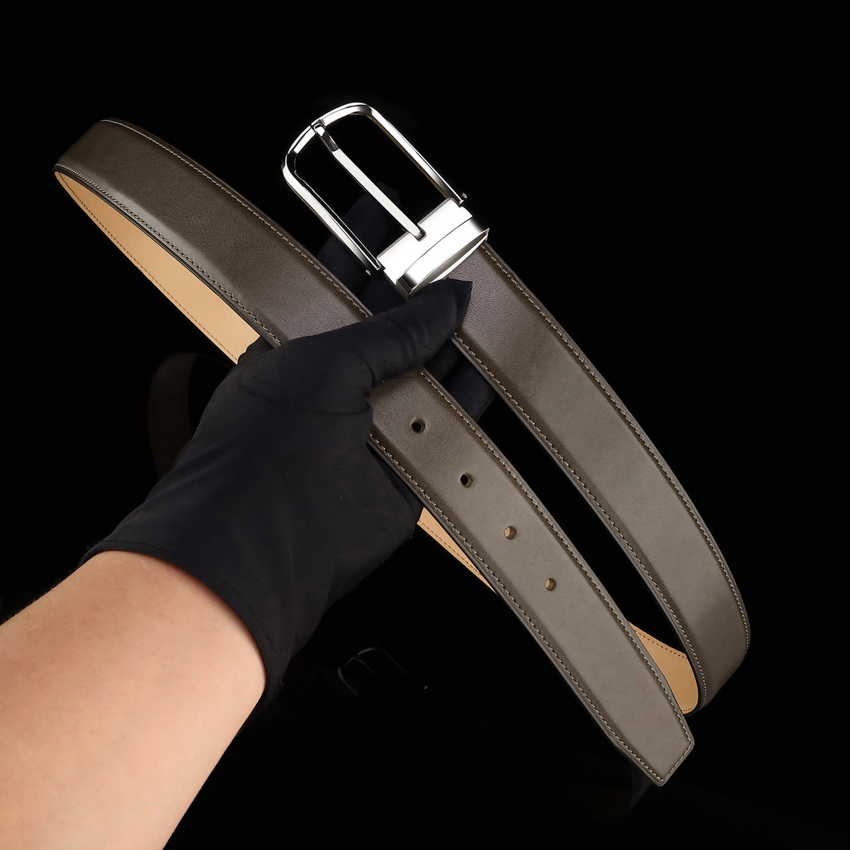 BELTLEY Brown Calfskin Leather Belt with Silver Buckle