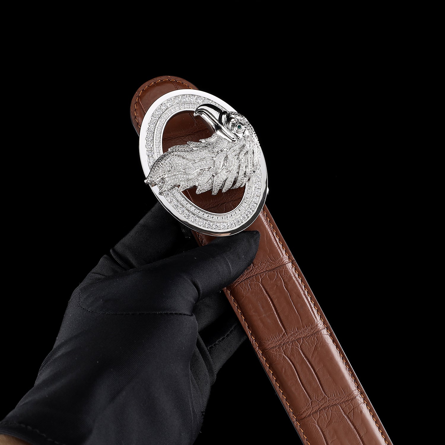 BELTLEY  Brown Crocodile Belts for Sale with Sivler Eagle Buckle