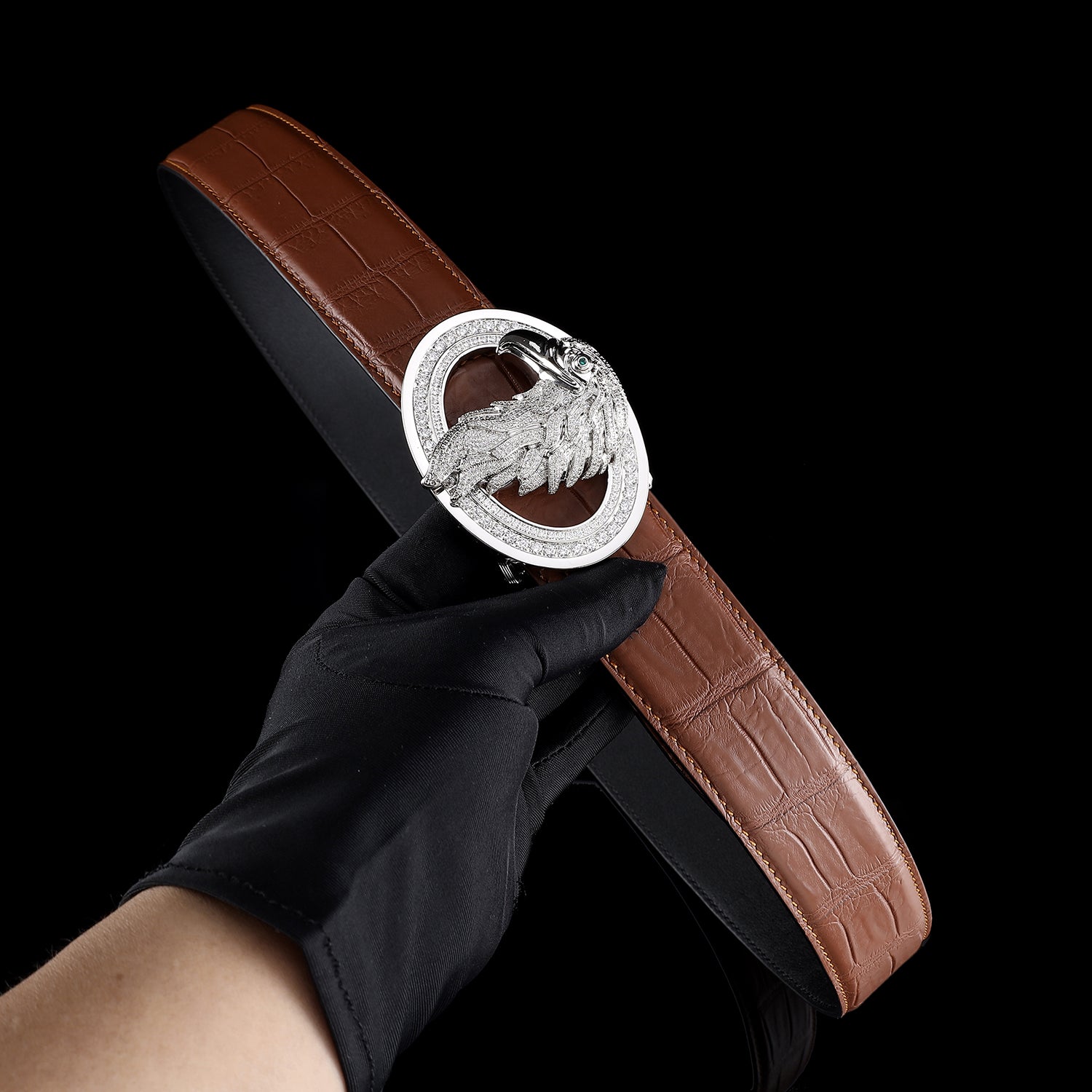 BELTLEY  Brown Crocodile Belts for Sale with Sivler Eagle Buckle