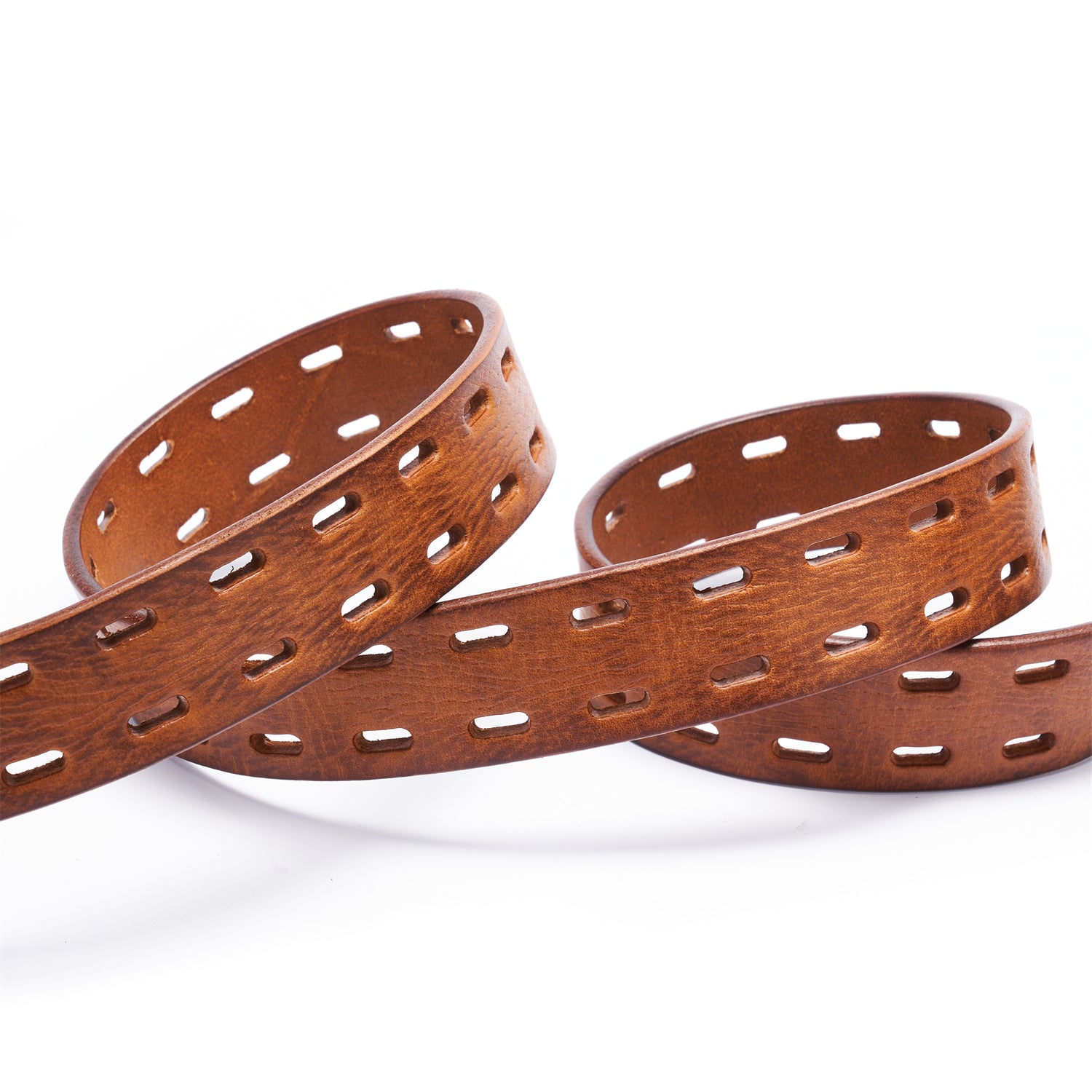 BELTLEY Brown Double Prong Leather Belt for Men-1.5 inches