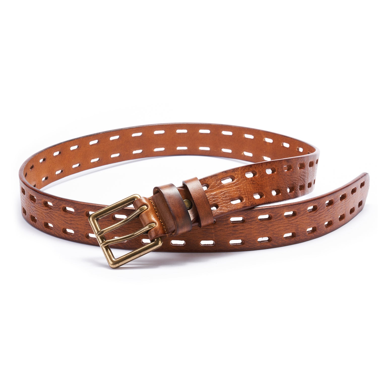 BELTLEY Brown Double Prong Leather Belt for Men-1.5 inches