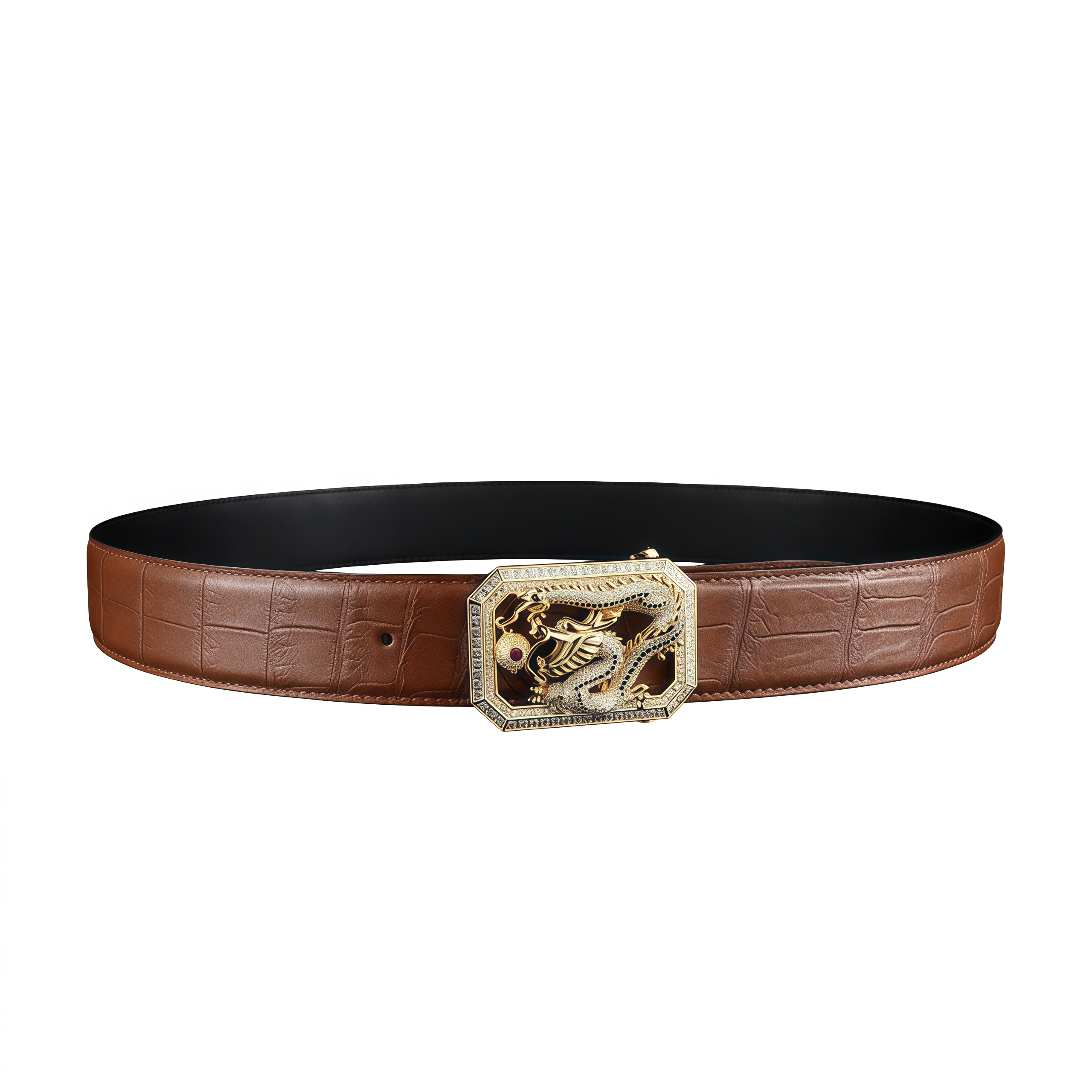 BELTLEY Brown Genuine Crocodile Leather Belt