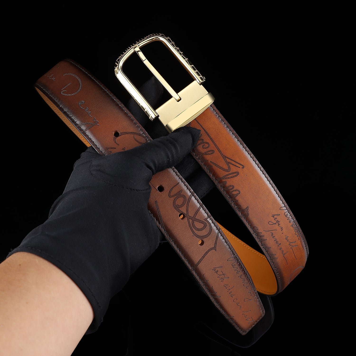 BELTLEY Brown Hand-Rubbed Patina Belt for Men