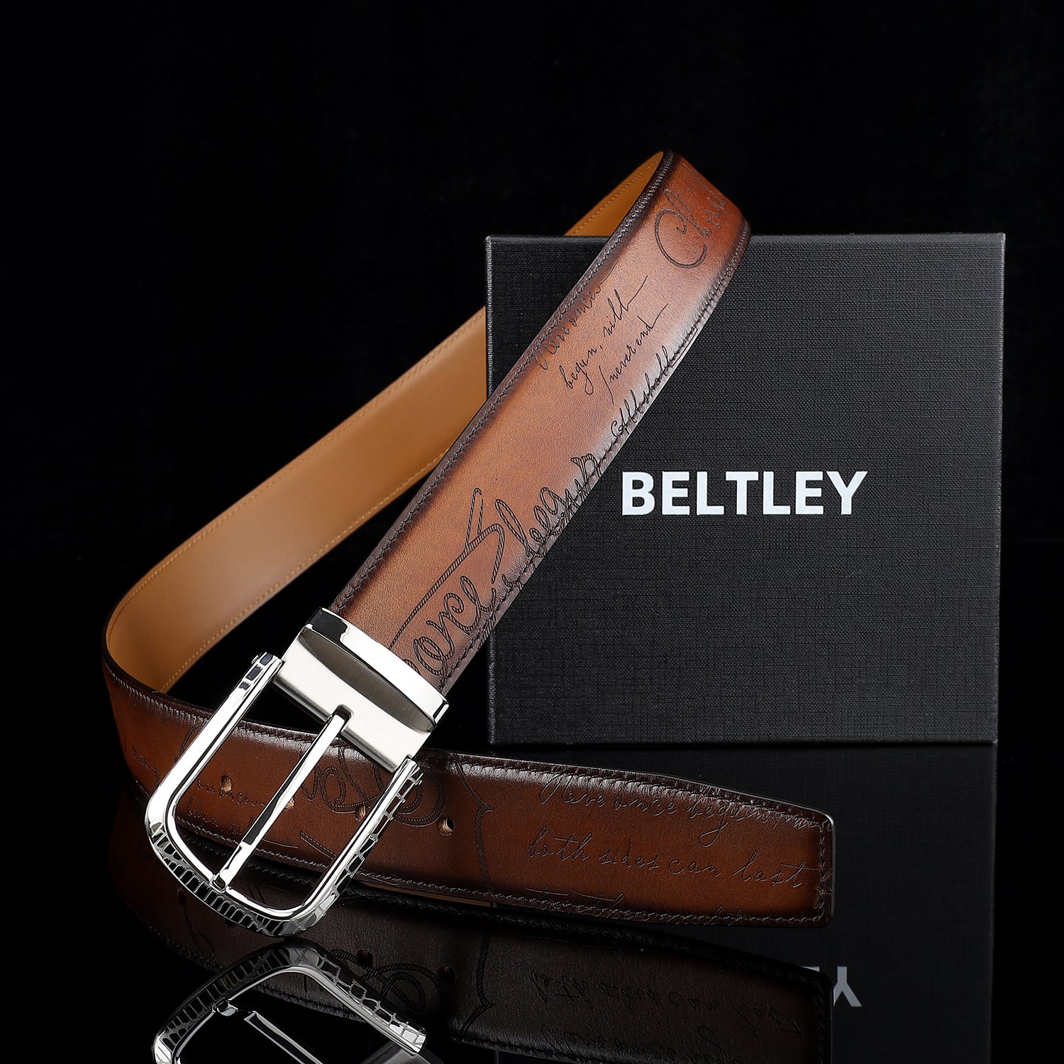 BELTLEY Brown Hand-Rubbed Patina Belt for Men