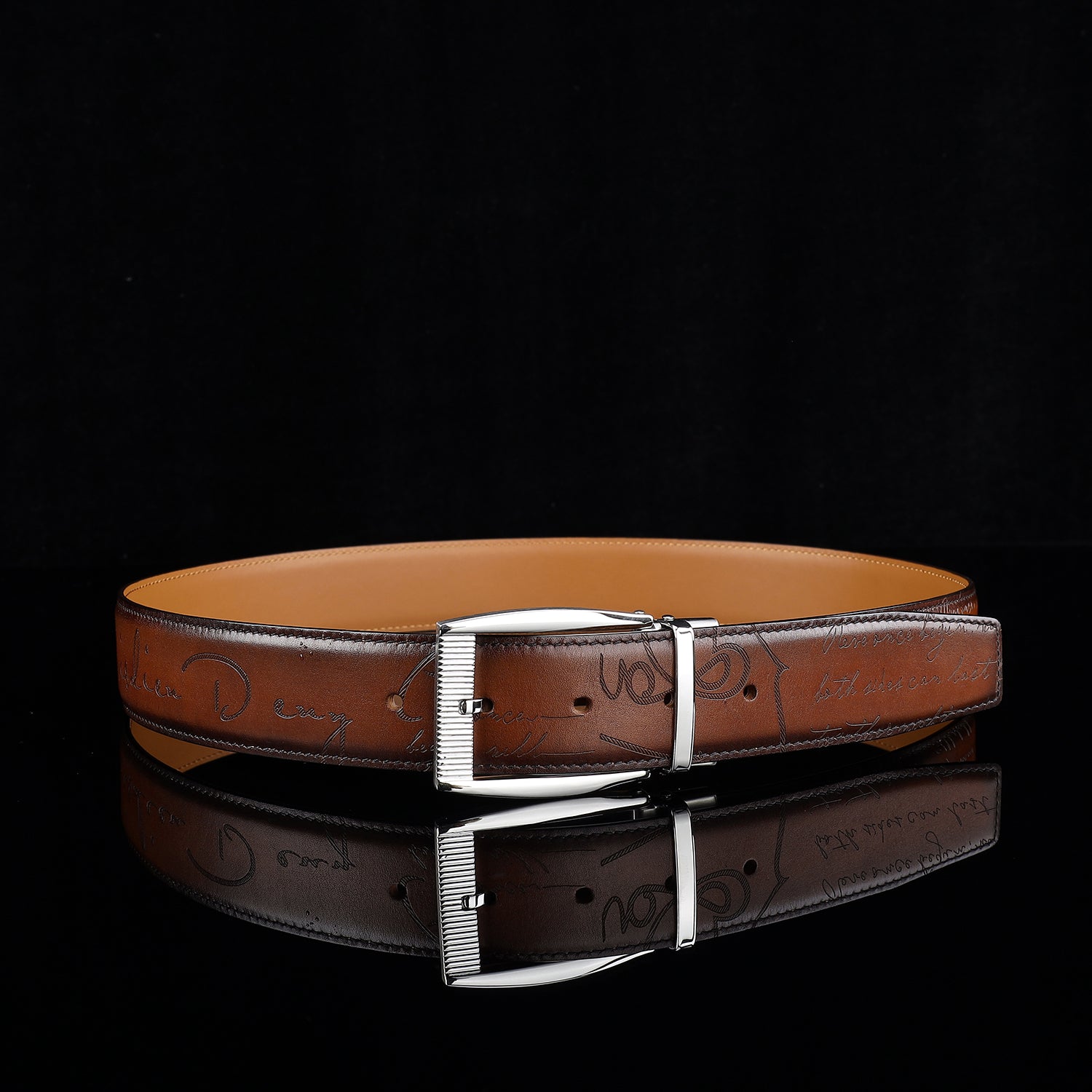 BELTLEY Brown Hand-Rubbed Patina Casual Belt 1.5 Inches