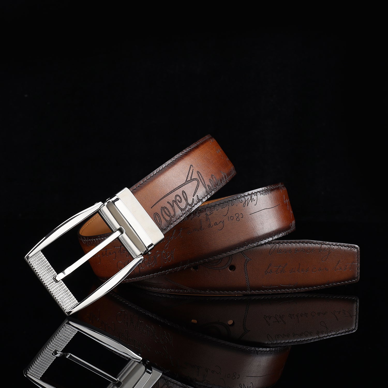 BELTLEY Brown Hand-Rubbed Patina Casual Belt 1.5 Inches