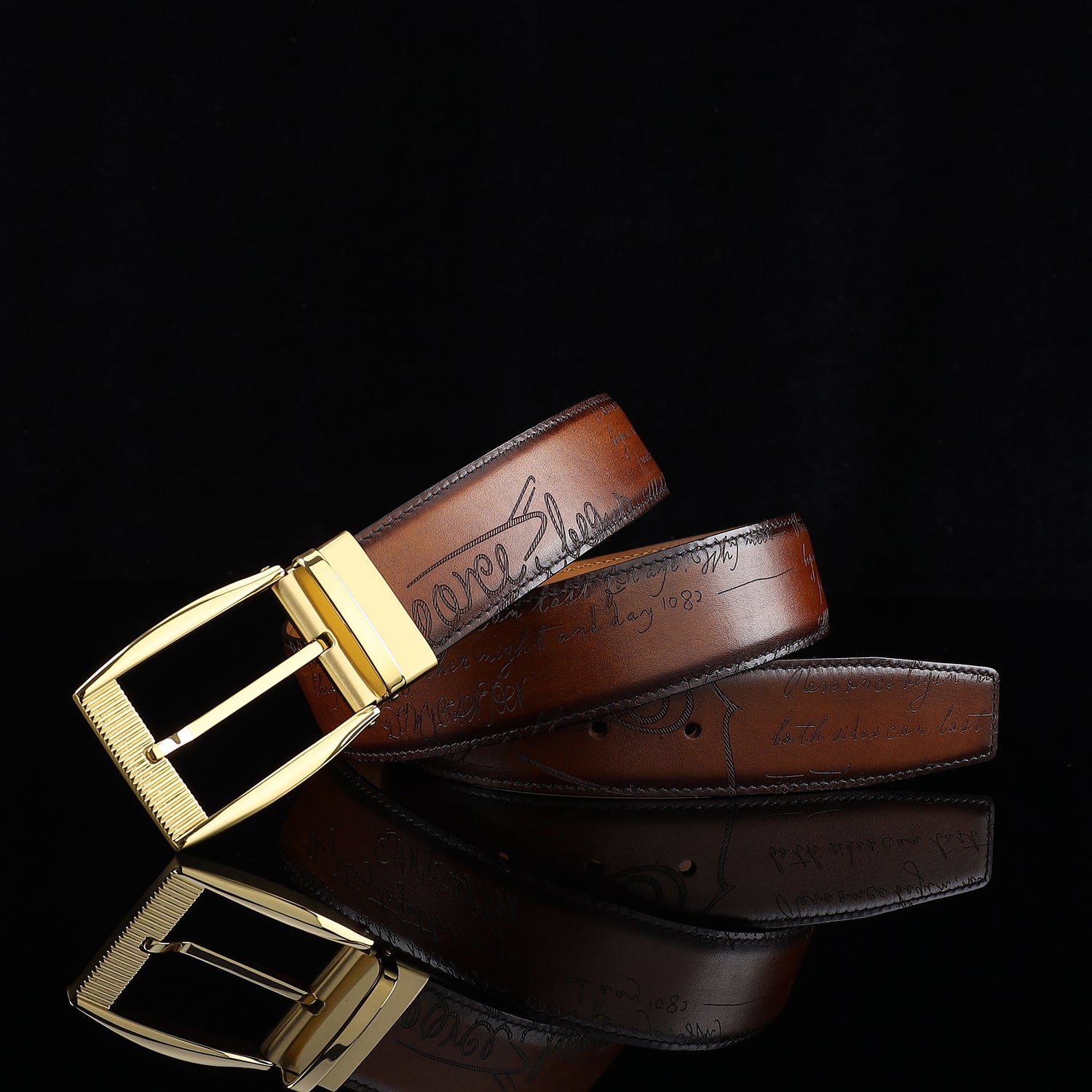 BELTLEY Brown Hand-Rubbed Patina Casual Belt 1.5 Inches