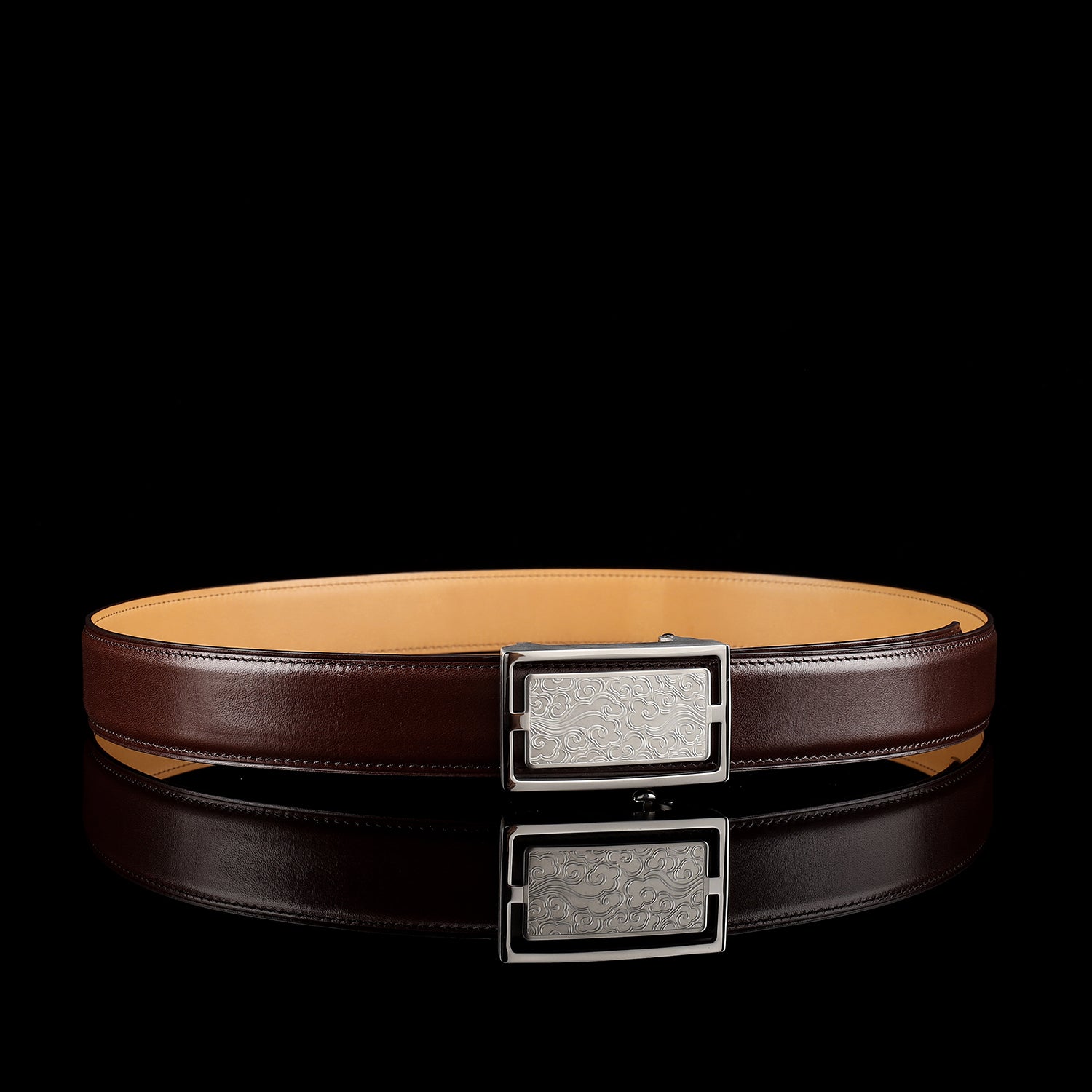 BELTLEY Calfskin Leather Belt with Cloud-Inspired Buckle