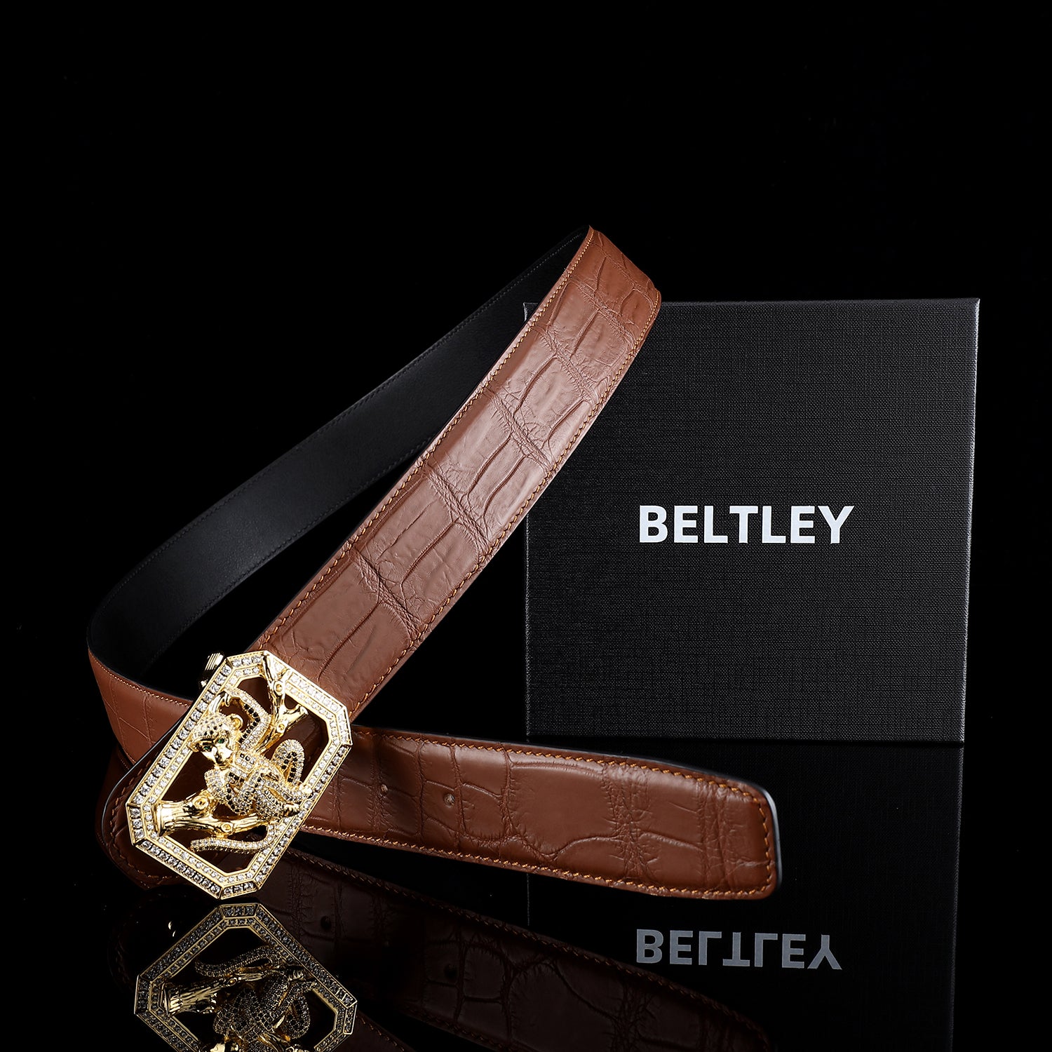 BELTLEY Chestnut Brown Authentic Crocodile Belt