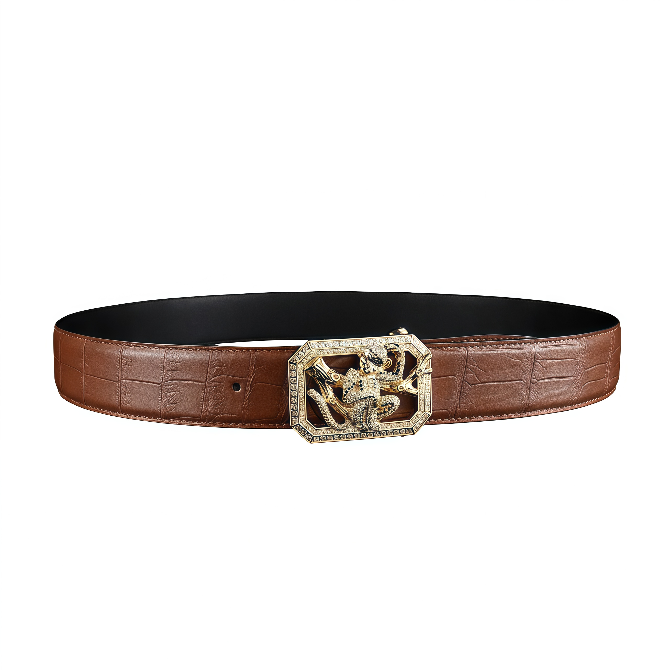 BELTLEY Chestnut Brown Authentic Crocodile Belt