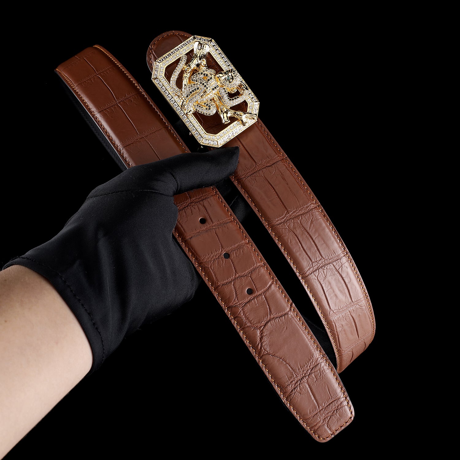 BELTLEY Chestnut Brown Authentic Crocodile Belt