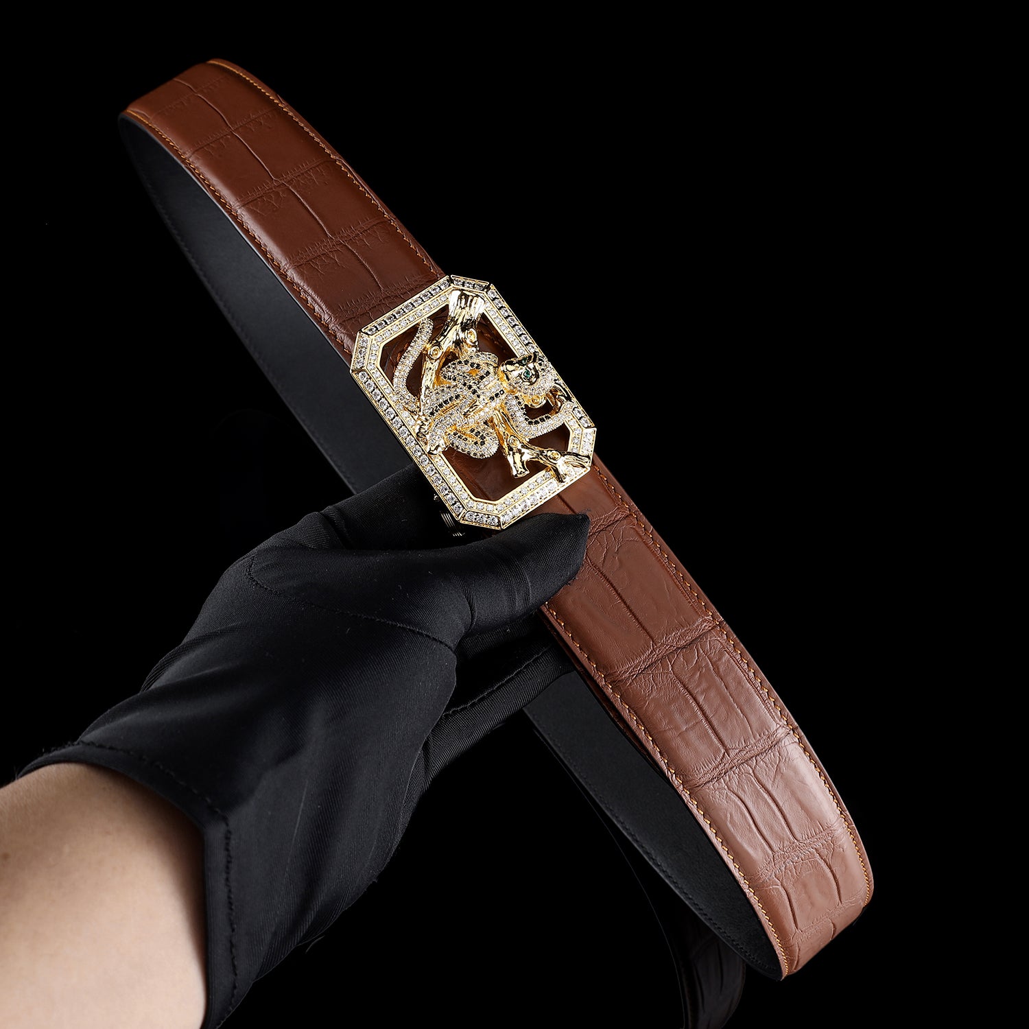 BELTLEY Chestnut Brown Authentic Crocodile Belt