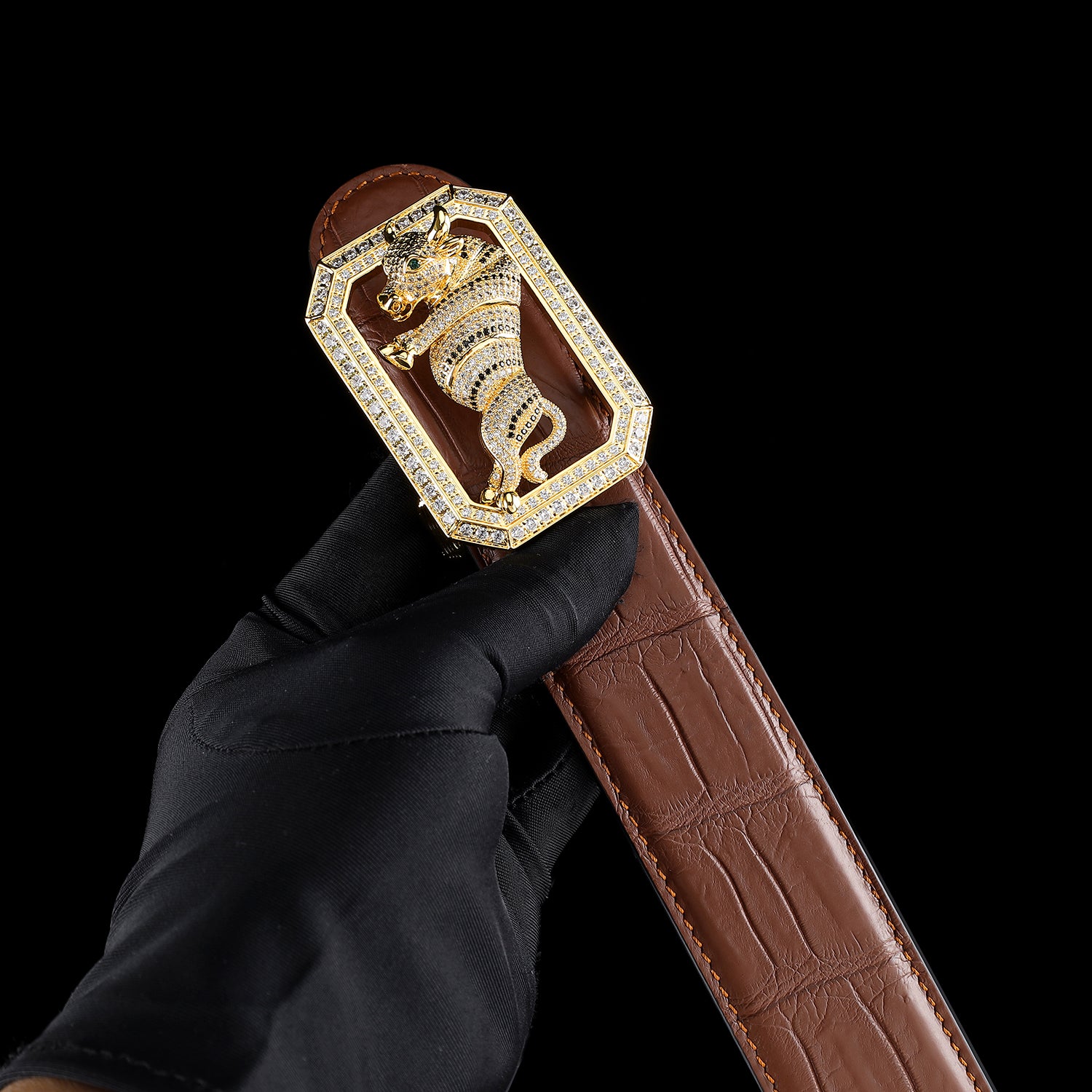 BELTLEY Chestnut Brown Crocodile Skin Leather Belt