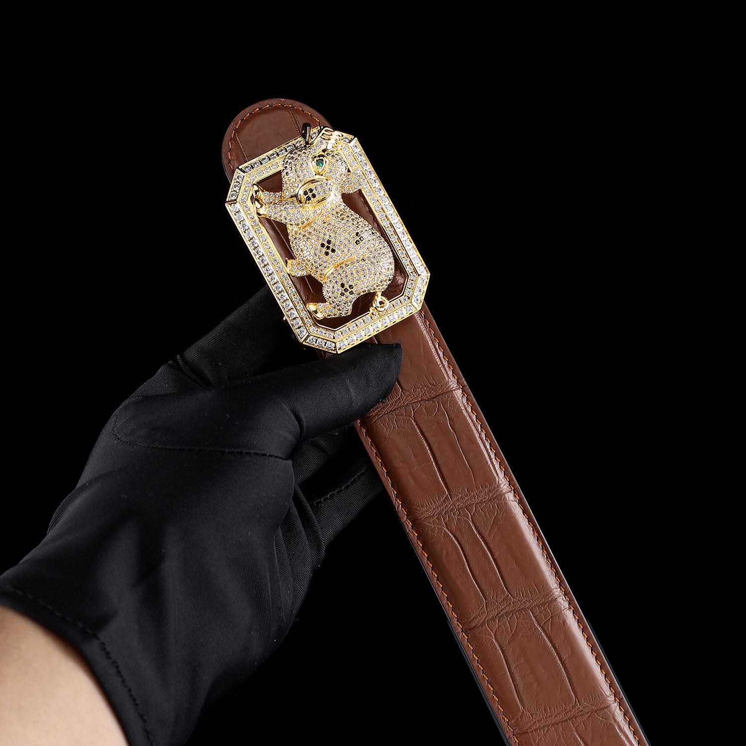 BELTLEY Chestnut Brown Crocodile Skin Men’s Belt