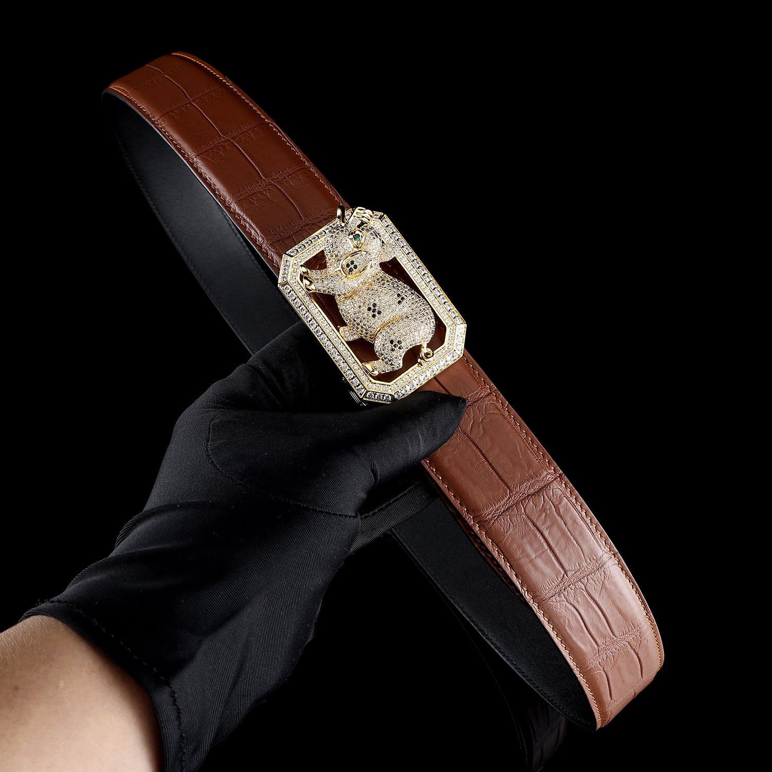 BELTLEY Chestnut Brown Crocodile Skin Men’s Belt