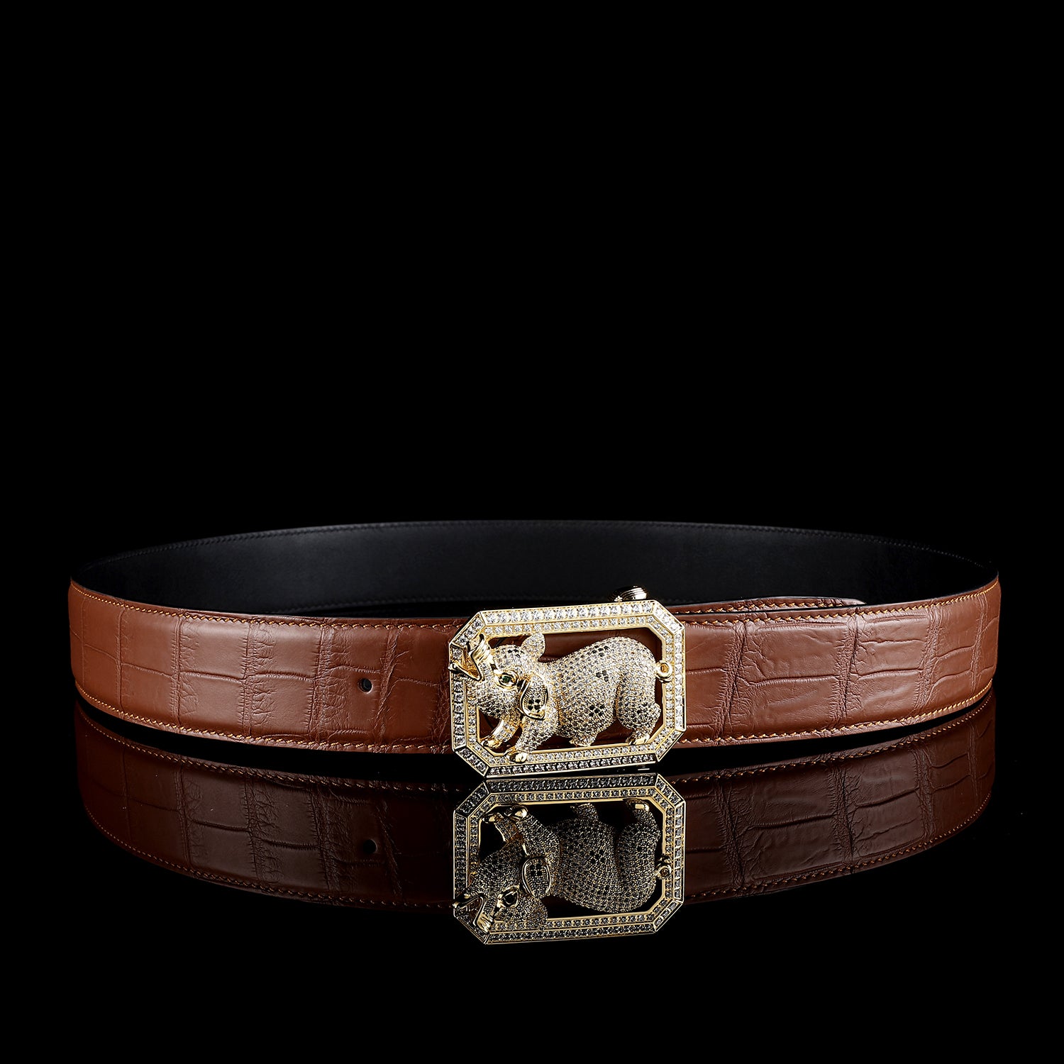 BELTLEY Chestnut Brown Crocodile Skin Men’s Belt
