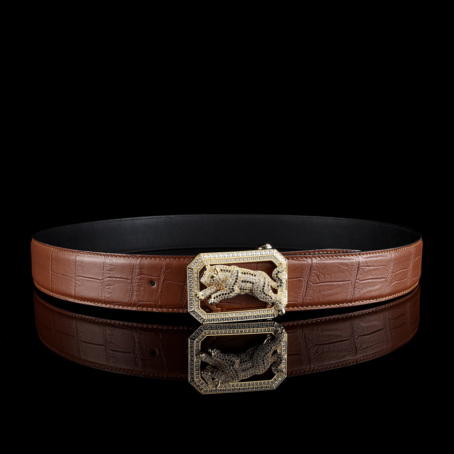 BELTLEY Chestnut Brown Exotic Crocodile Belt Mens