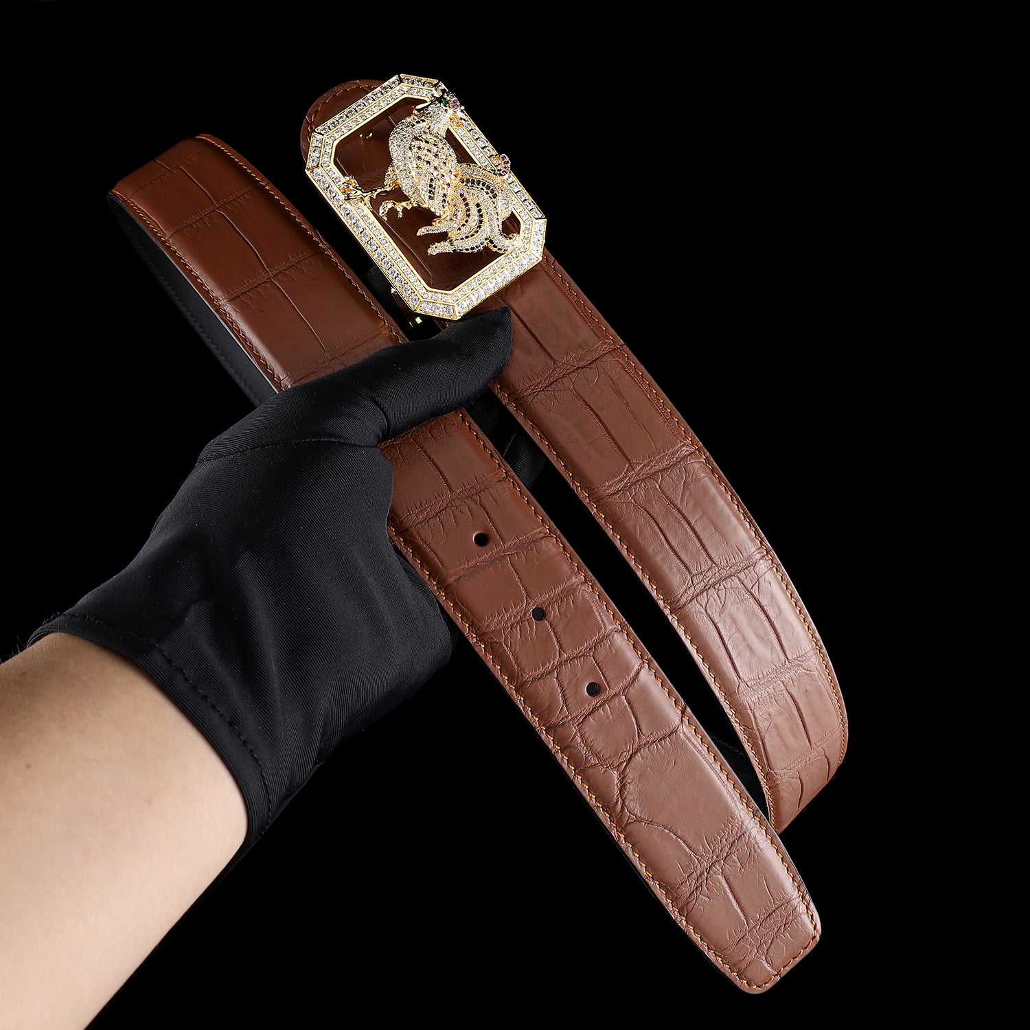 BELTLEY Chestnut Brown Genuine Crocodile Belt for Men
