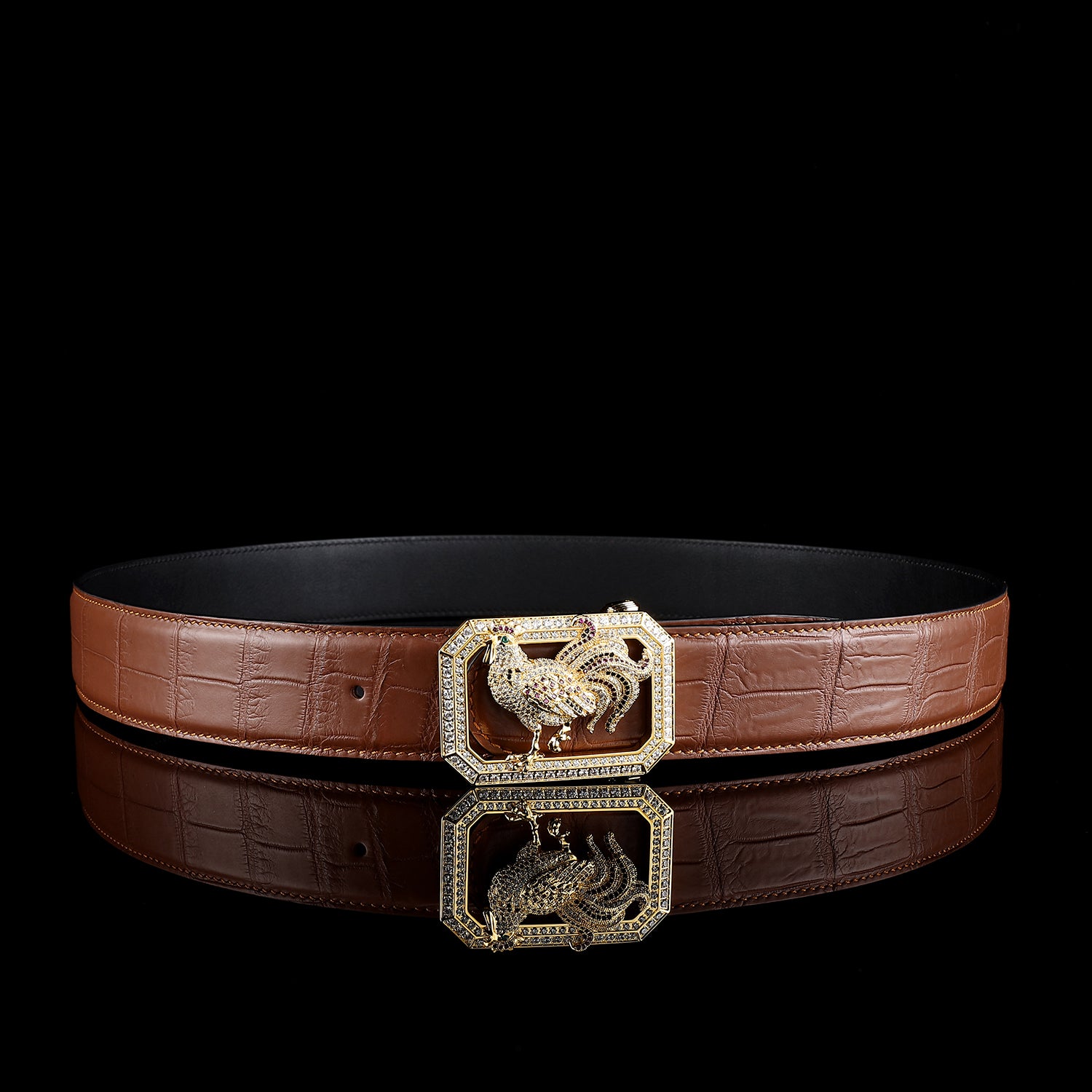 BELTLEY Chestnut Brown Genuine Crocodile Belt for Men