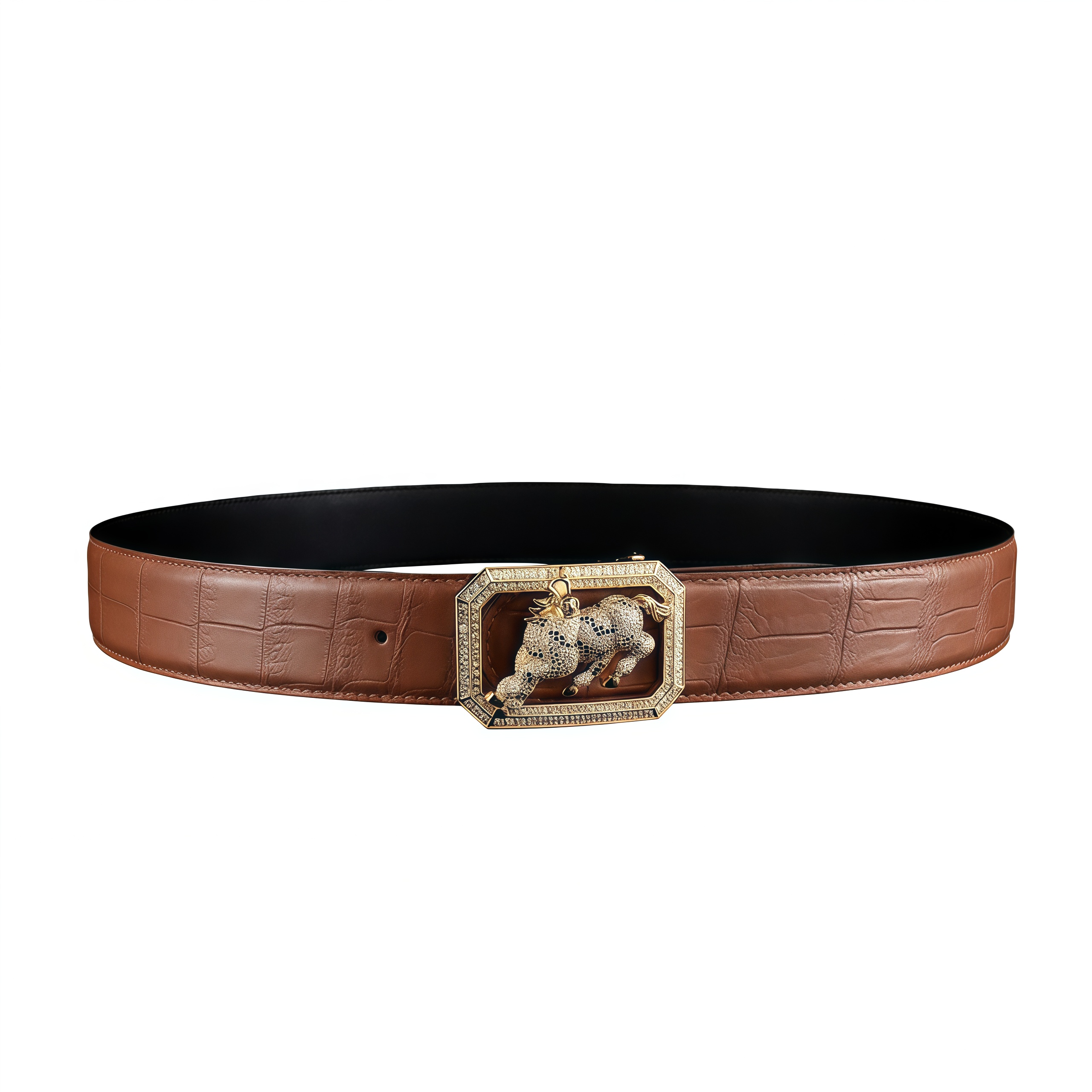 BELTLEY Chestnut Brown Real Crocodile Belt for Men