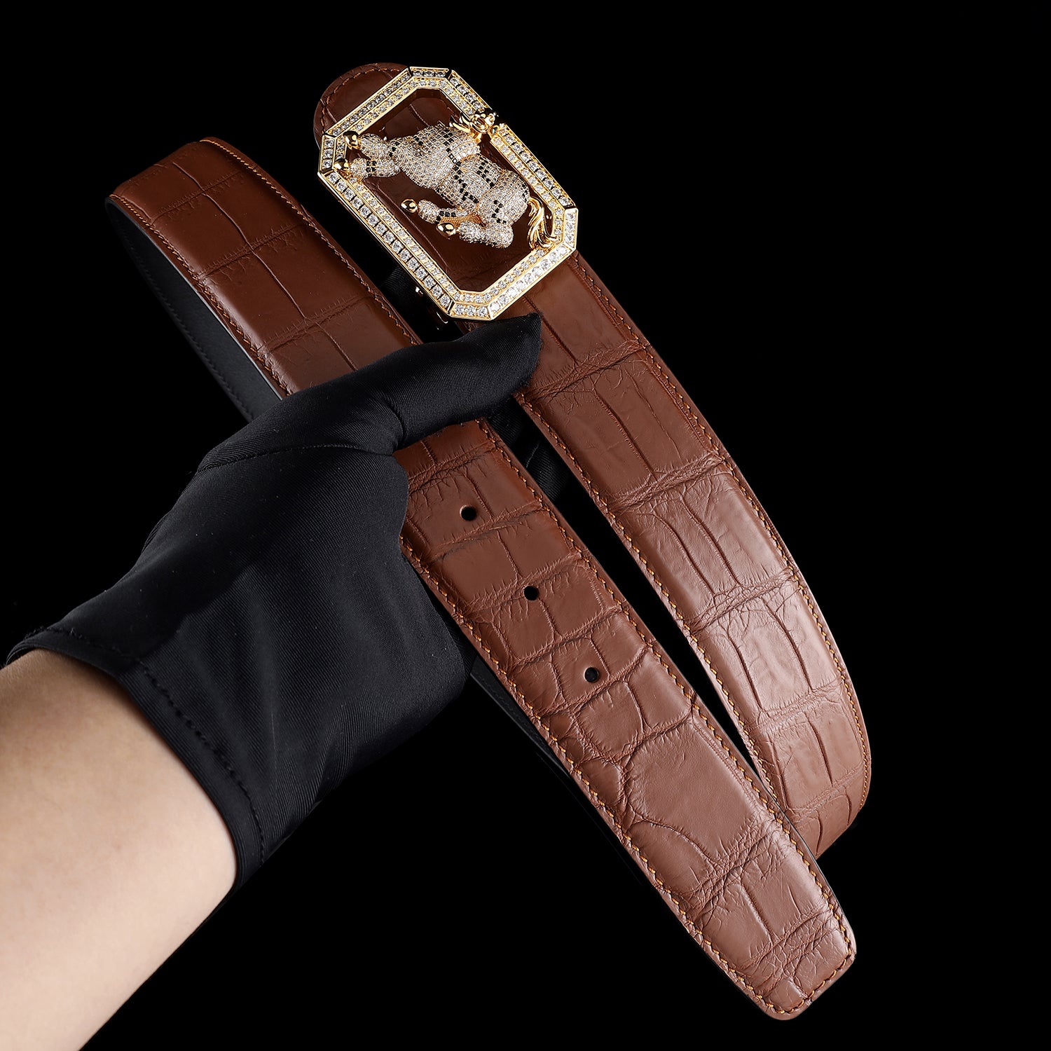 BELTLEY Chestnut Brown Real Crocodile Belt for Men